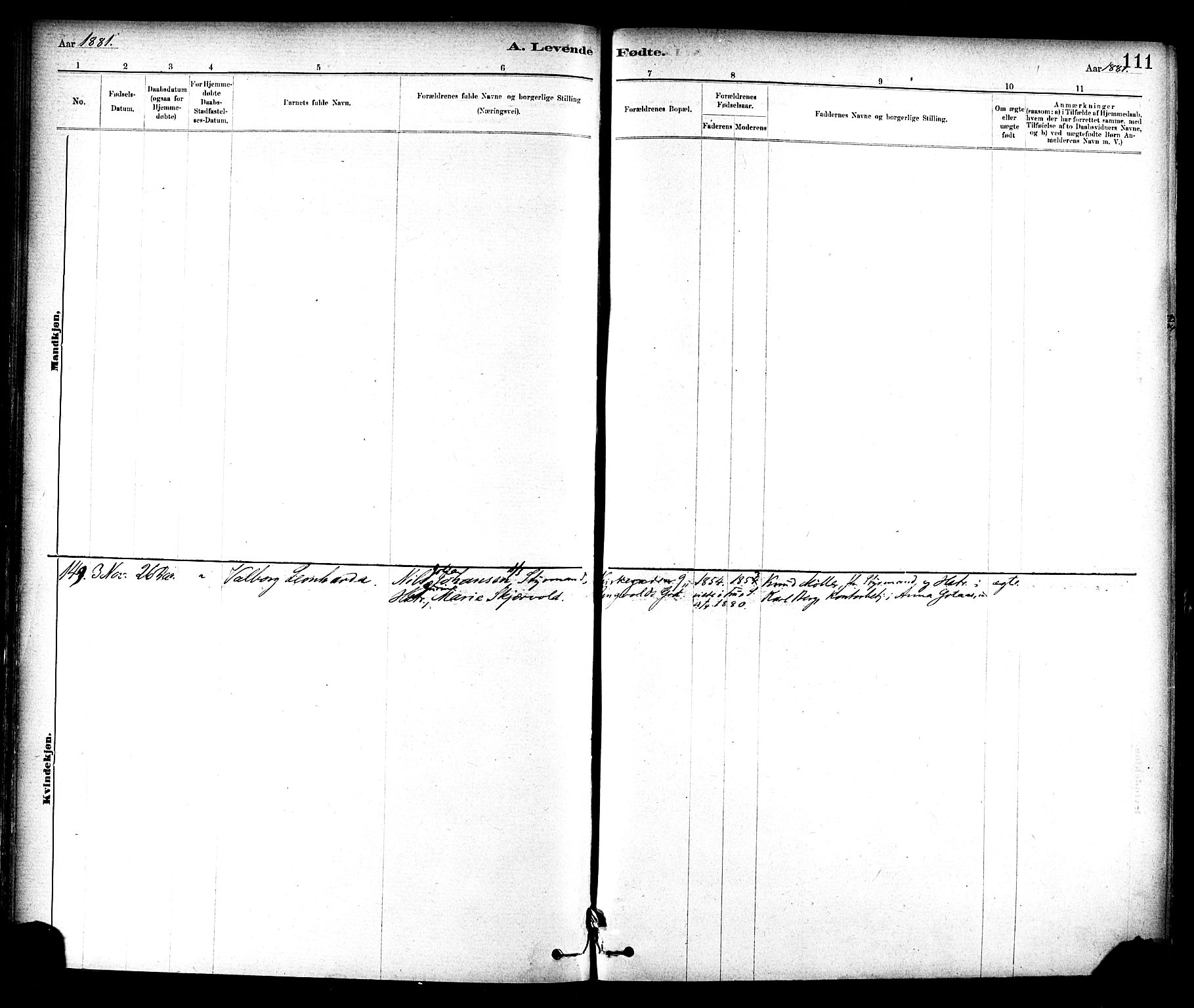 Ministerialprotokoller, klokkerbøker og fødselsregistre - Sør-Trøndelag, AV/SAT-A-1456/604/L0188: Parish register (official) no. 604A09, 1878-1892, p. 111