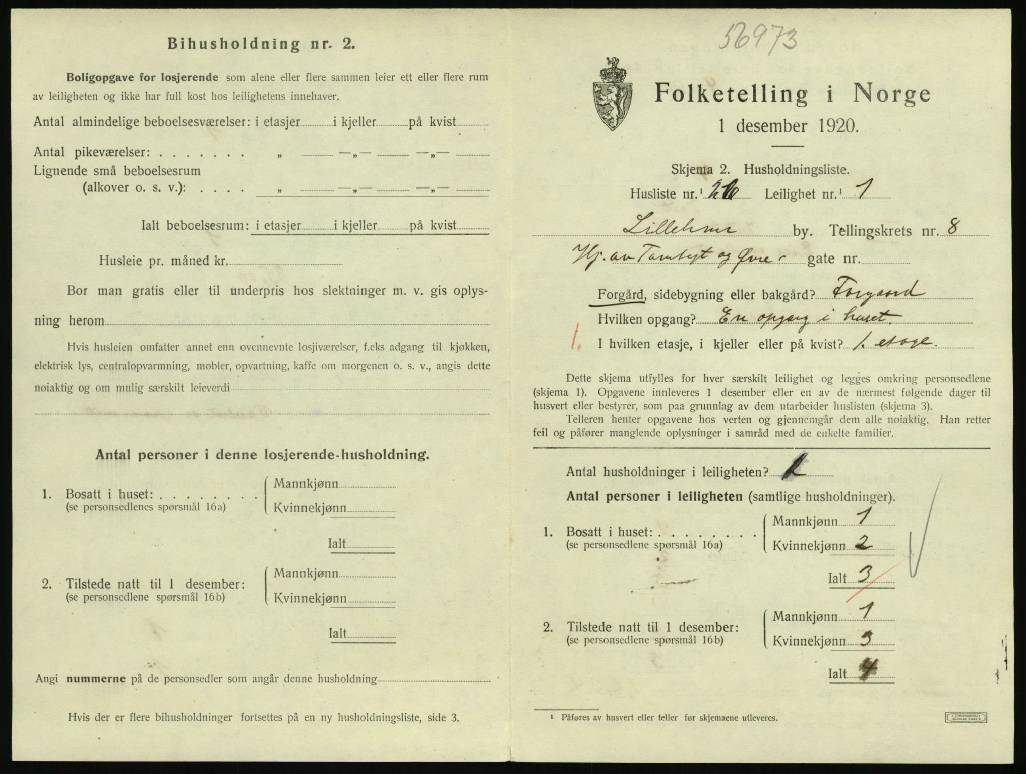 SAH, 1920 census for Lillehammer, 1920, p. 2926