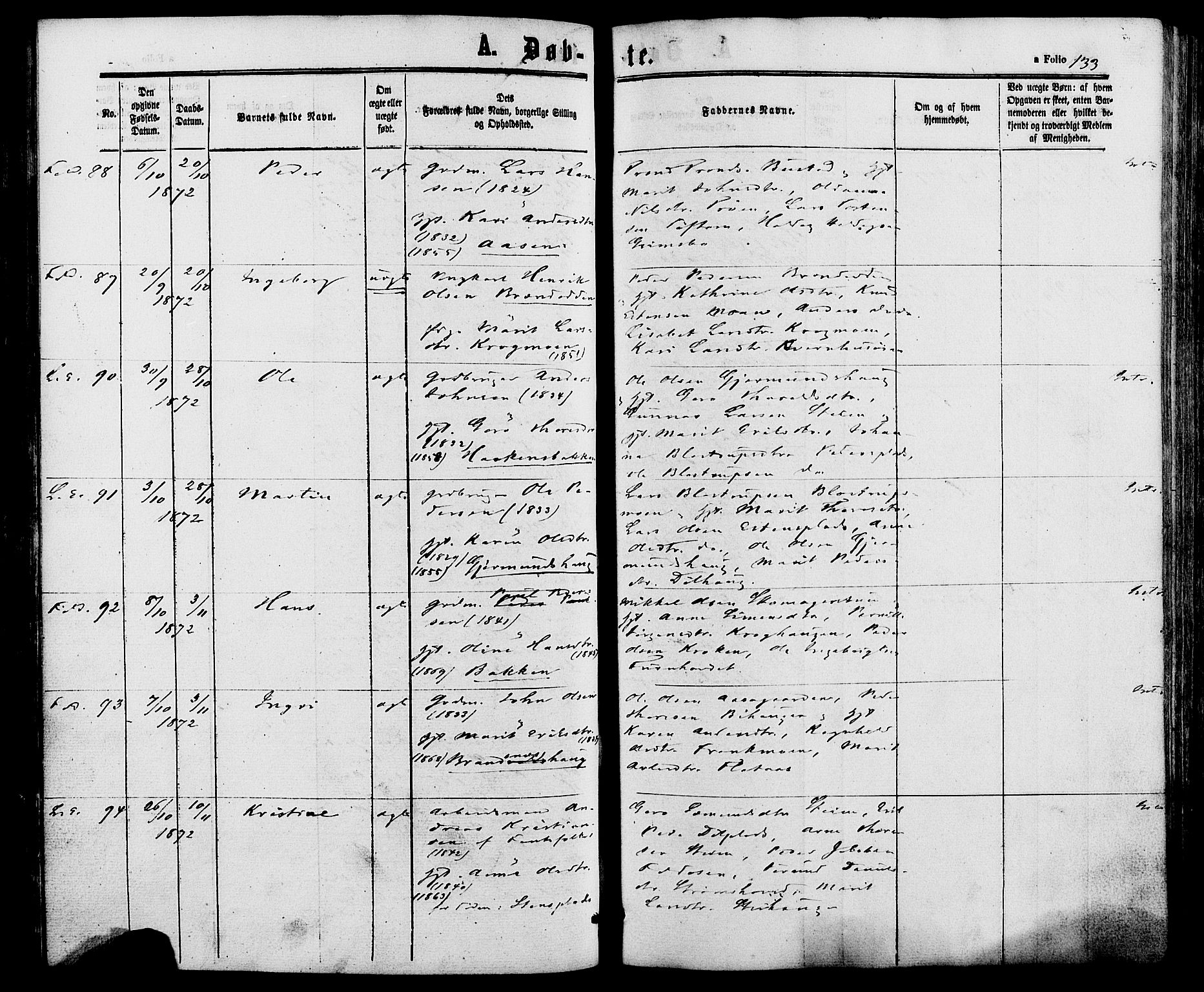 Alvdal prestekontor, SAH/PREST-060/H/Ha/Haa/L0001: Parish register (official) no. 1, 1863-1882, p. 133