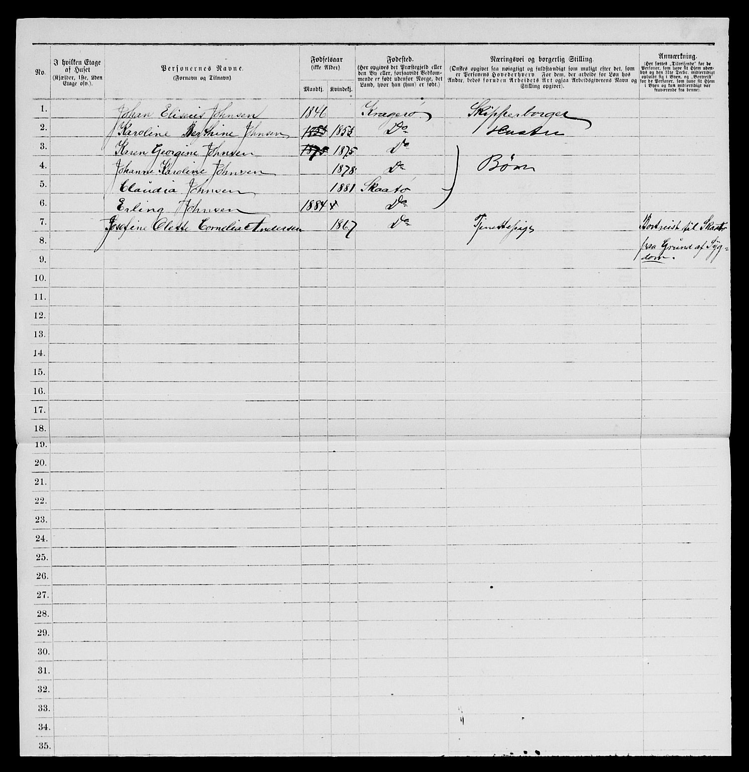 SAKO, 1885 census for 0801 Kragerø, 1885, p. 718