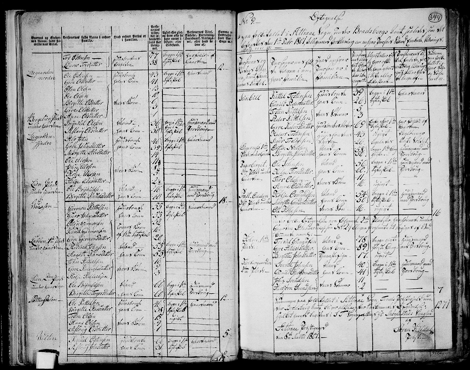 RA, 1801 census for 0826P Tinn, 1801, p. 343b-344a