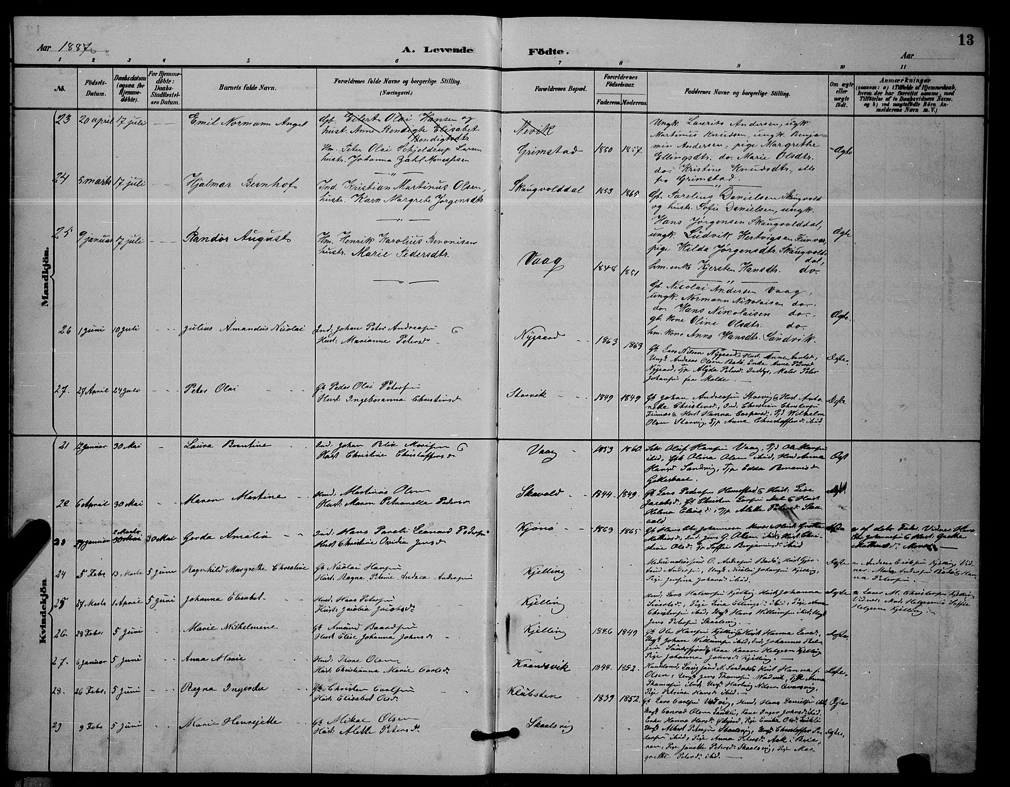 Ministerialprotokoller, klokkerbøker og fødselsregistre - Nordland, AV/SAT-A-1459/805/L0108: Parish register (copy) no. 805C04, 1885-1899, p. 13