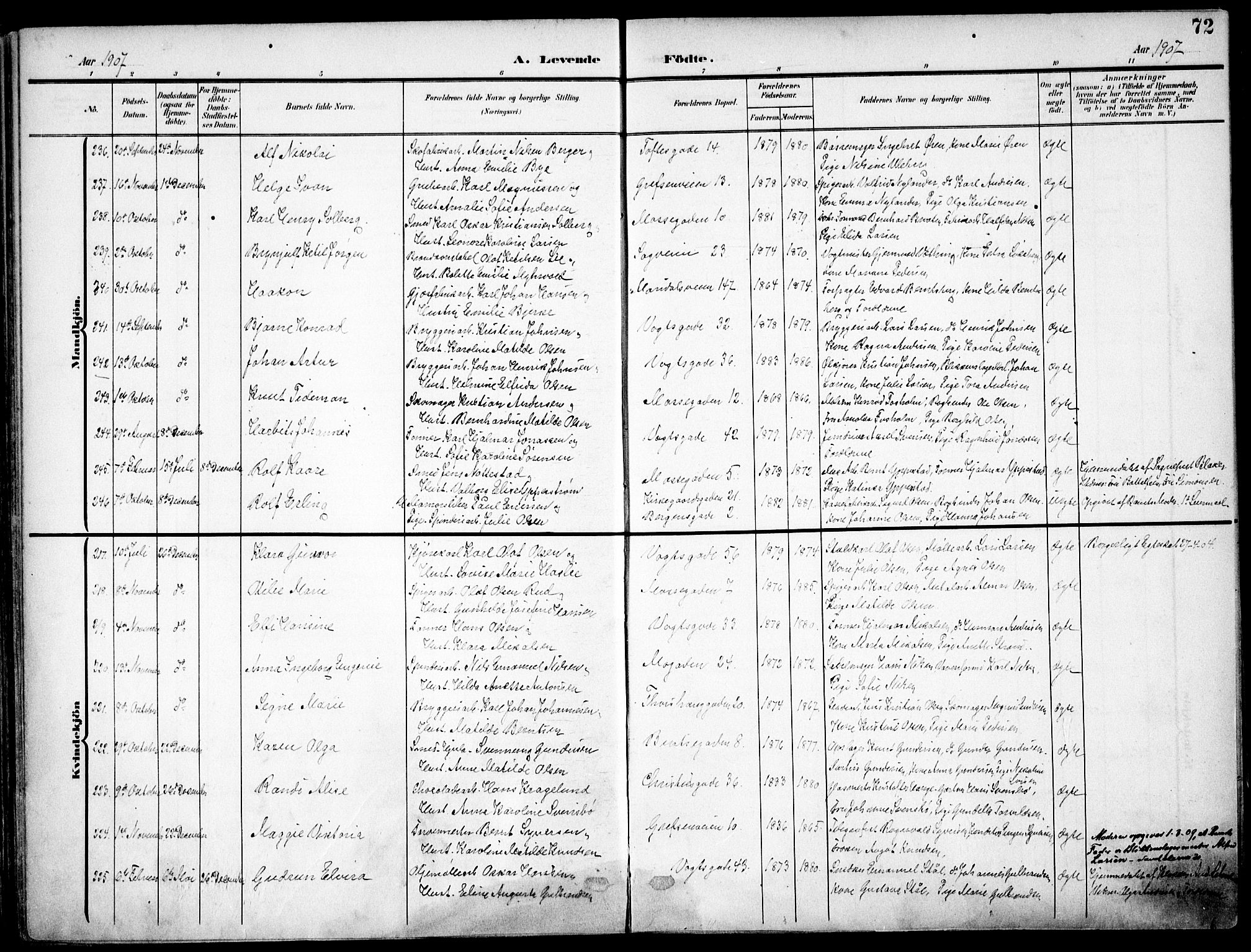 Sagene prestekontor Kirkebøker, SAO/A-10796/F/L0007: Parish register (official) no. 7, 1905-1915, p. 72