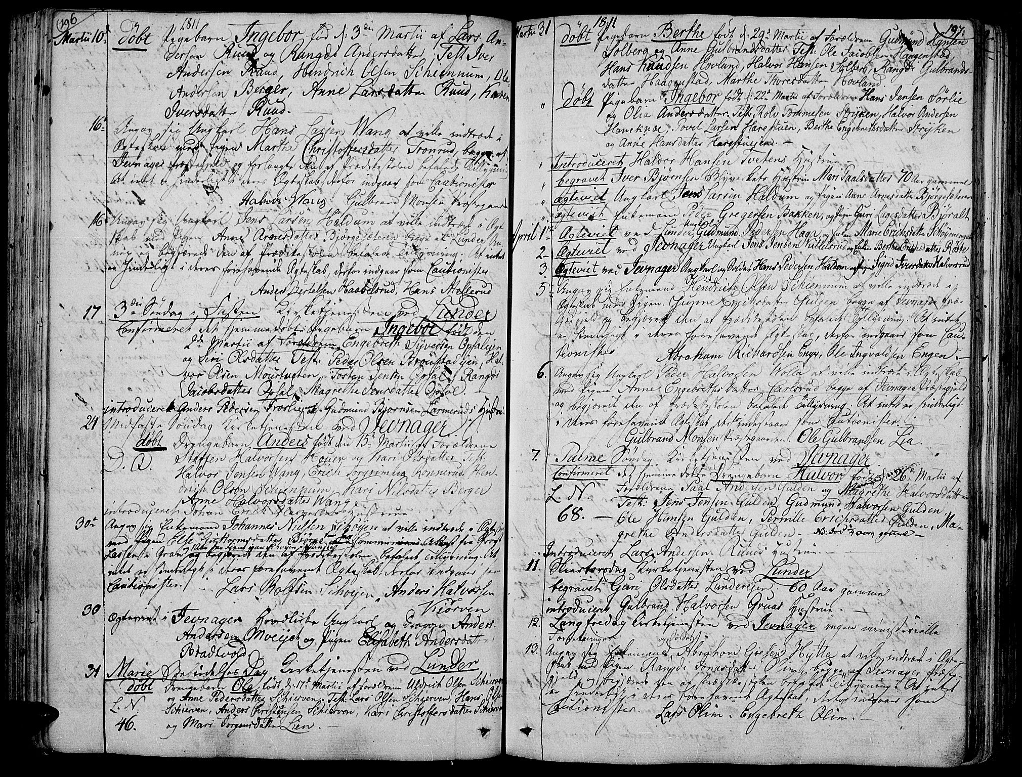 Jevnaker prestekontor, SAH/PREST-116/H/Ha/Haa/L0004: Parish register (official) no. 4, 1800-1861, p. 196-197