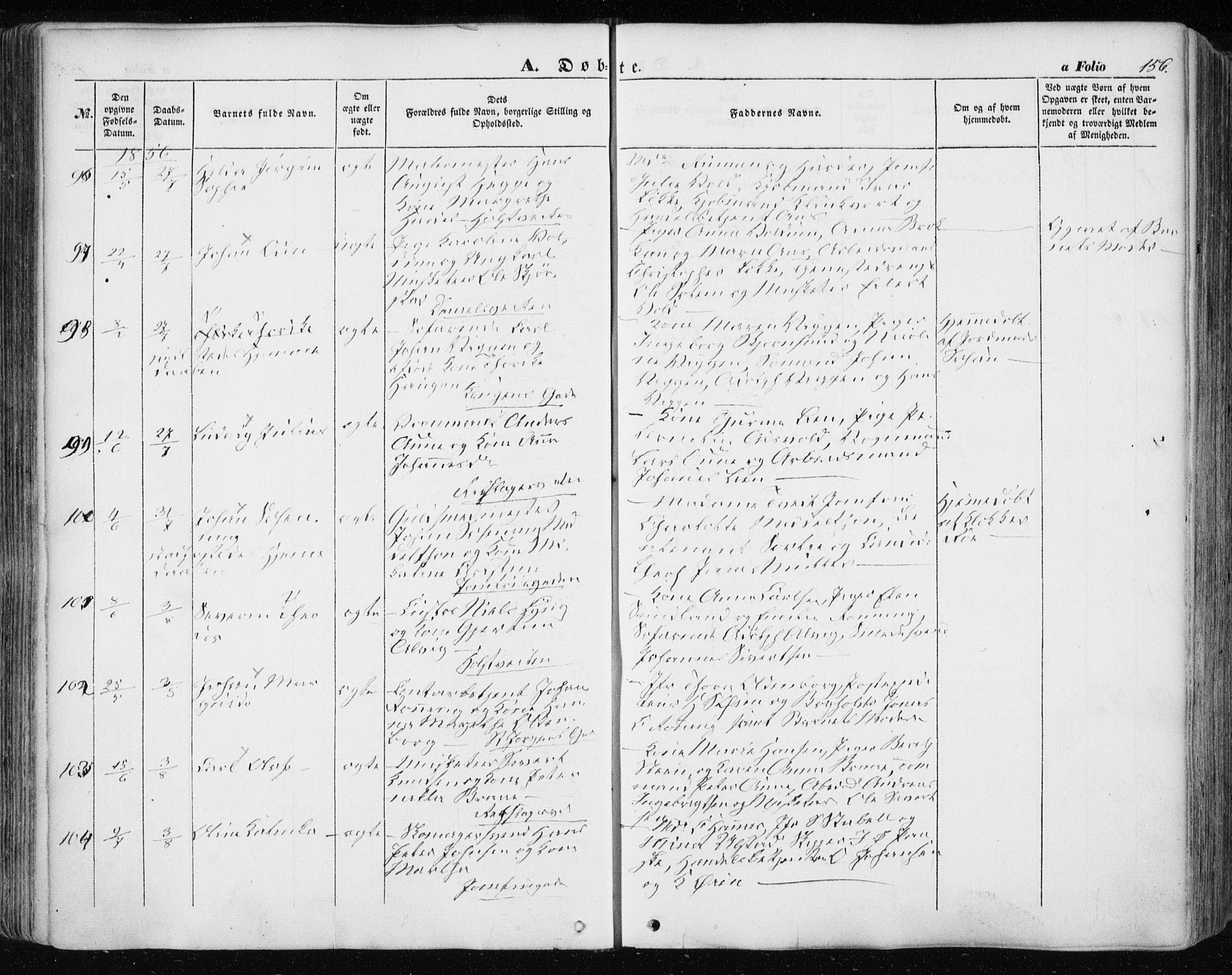 Ministerialprotokoller, klokkerbøker og fødselsregistre - Sør-Trøndelag, SAT/A-1456/601/L0051: Parish register (official) no. 601A19, 1848-1857, p. 156