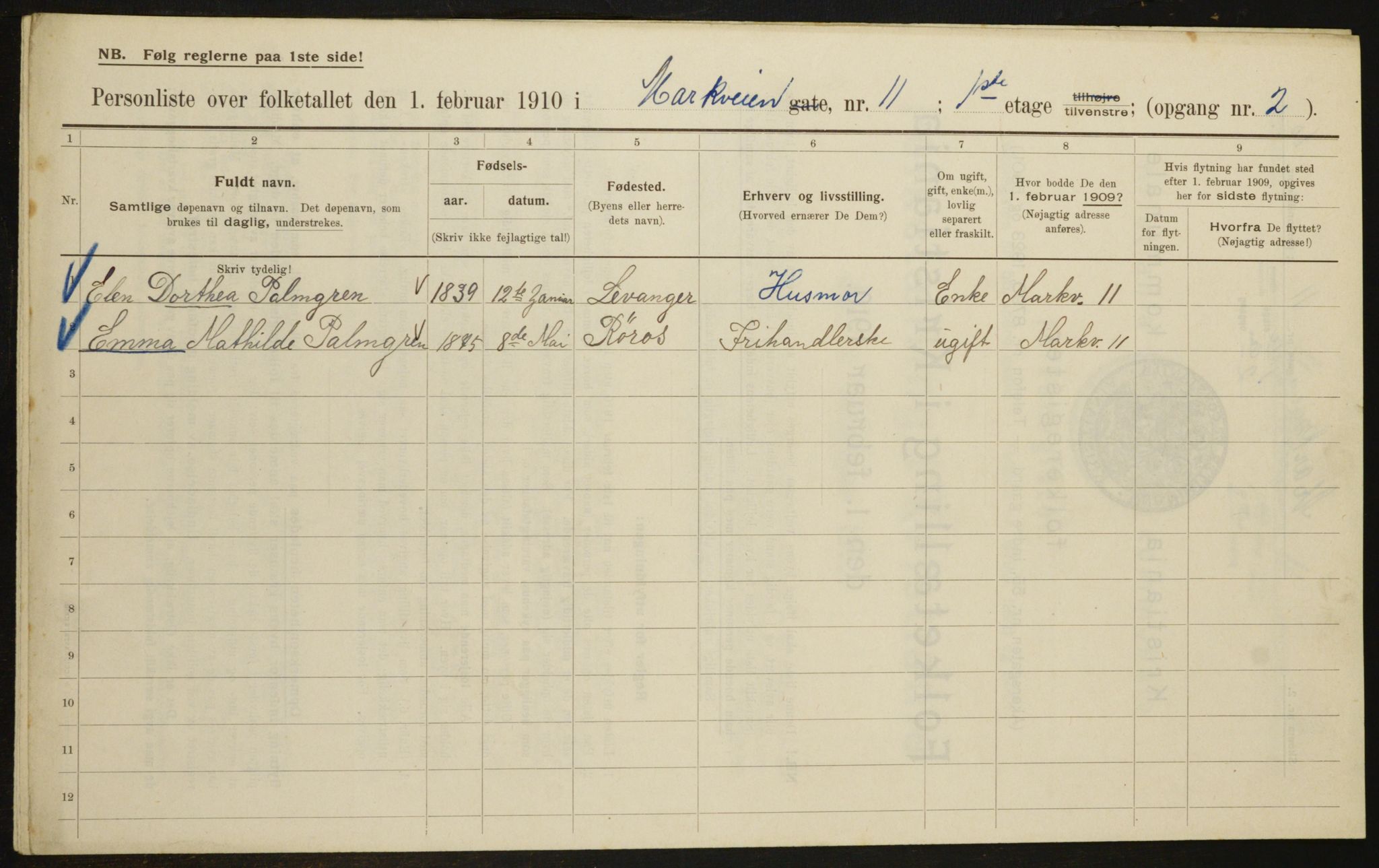 OBA, Municipal Census 1910 for Kristiania, 1910, p. 61164