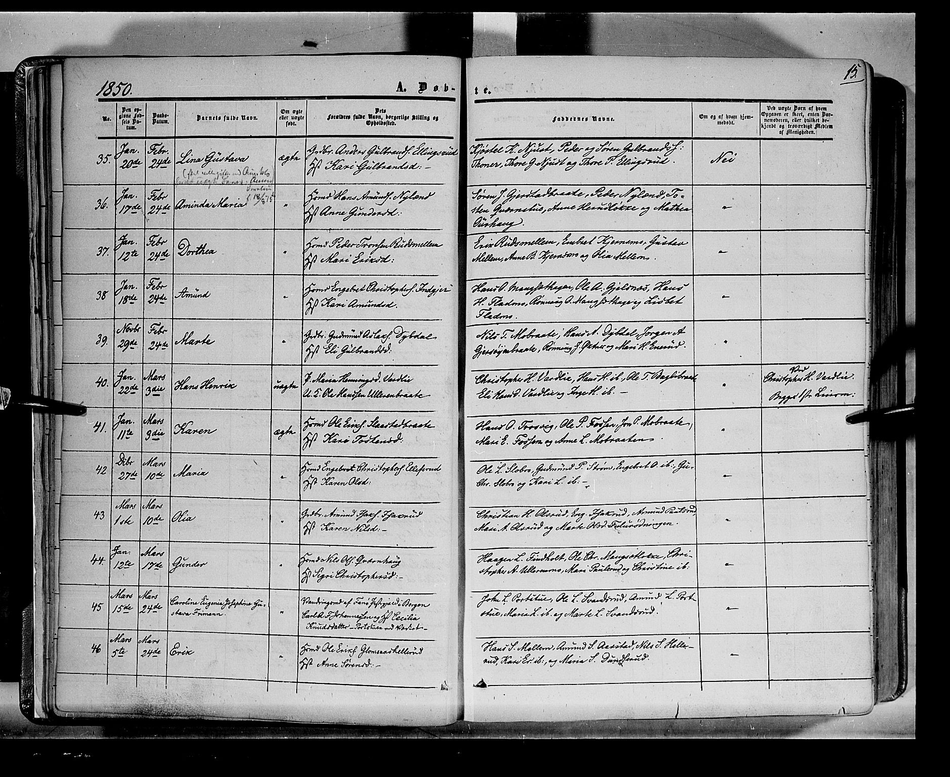 Sør-Odal prestekontor, AV/SAH-PREST-030/H/Ha/Haa/L0001: Parish register (official) no. 1, 1849-1859, p. 15