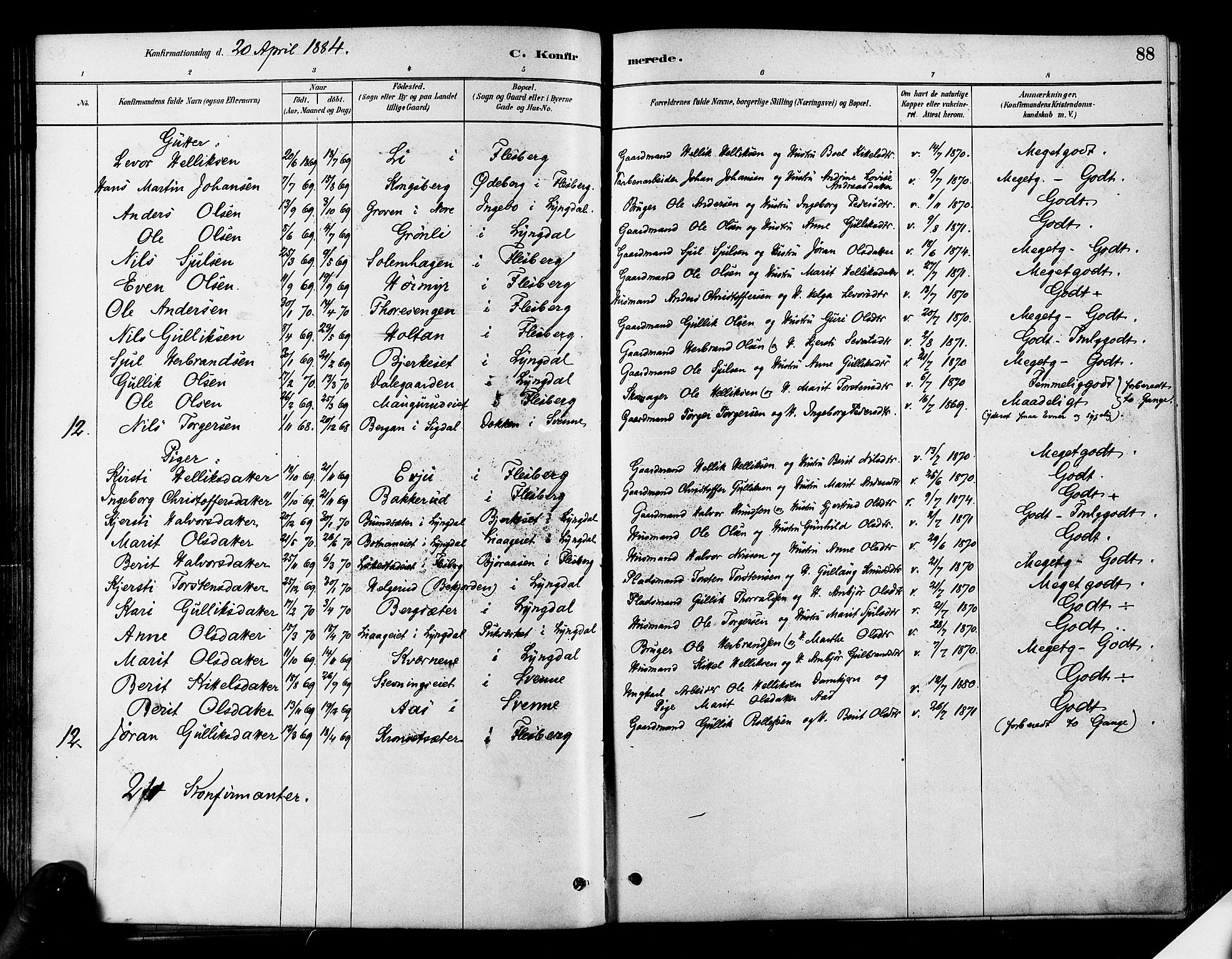 Flesberg kirkebøker, SAKO/A-18/F/Fa/L0008: Parish register (official) no. I 8, 1879-1899, p. 88