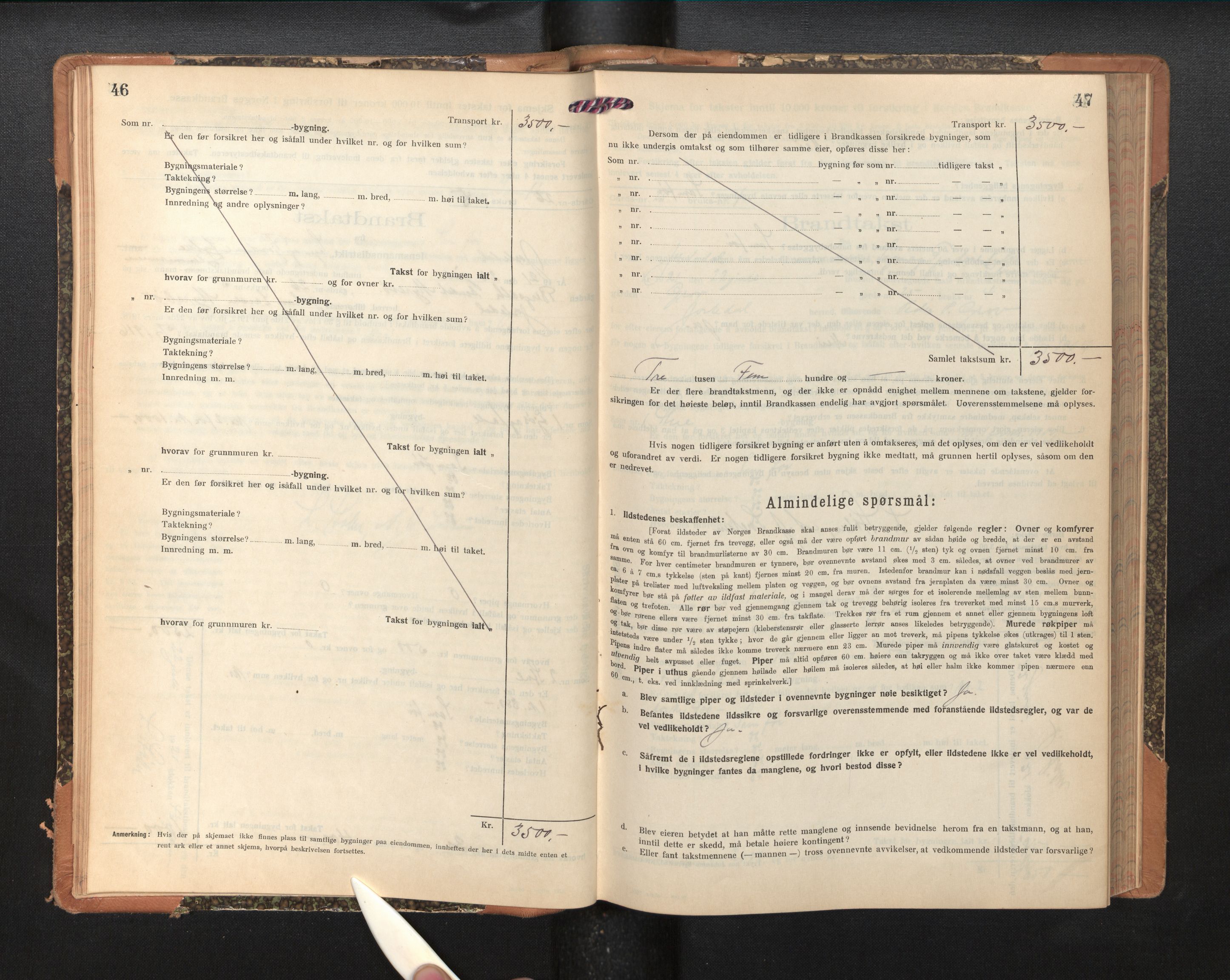 Lensmannen i Jostedal, AV/SAB-A-28601/0012/L0005: Branntakstprotokoll, skjematakst, 1921-1935, p. 46-47