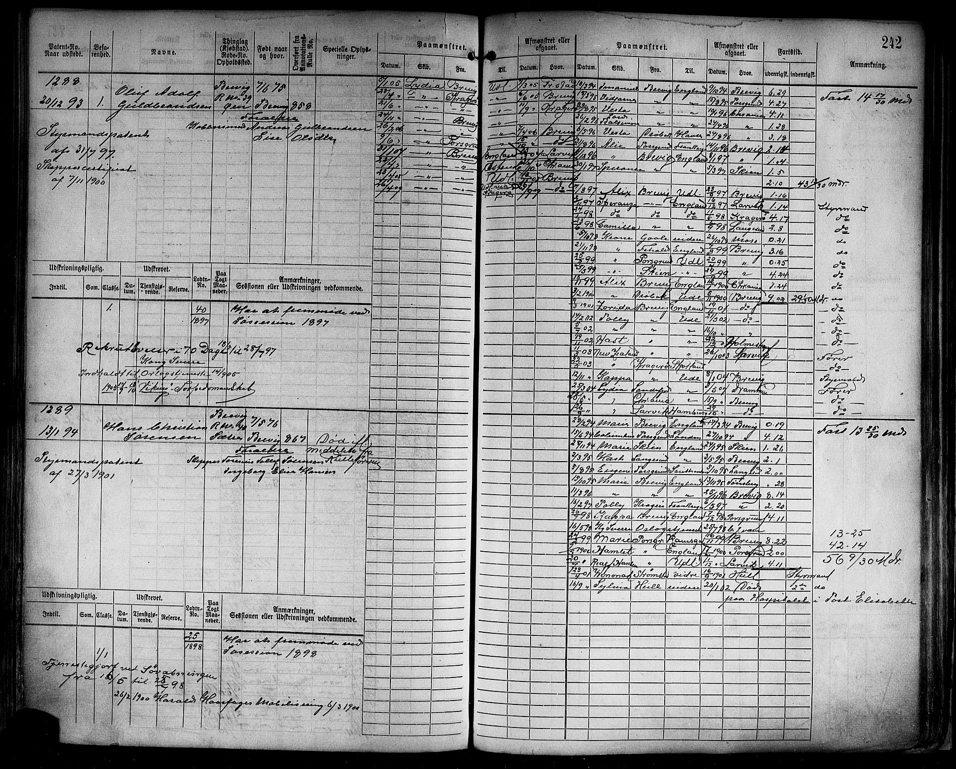 Brevik innrulleringskontor, AV/SAKO-A-833/F/Fb/L0004: Hovedrulle, 1878-1897, p. 253