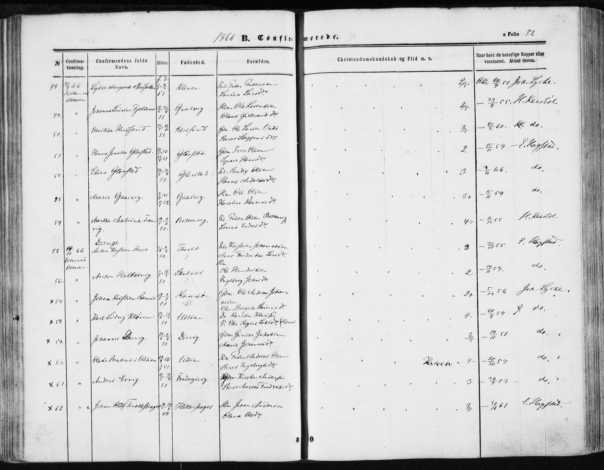 Ministerialprotokoller, klokkerbøker og fødselsregistre - Sør-Trøndelag, AV/SAT-A-1456/634/L0531: Parish register (official) no. 634A07, 1861-1870, p. 52