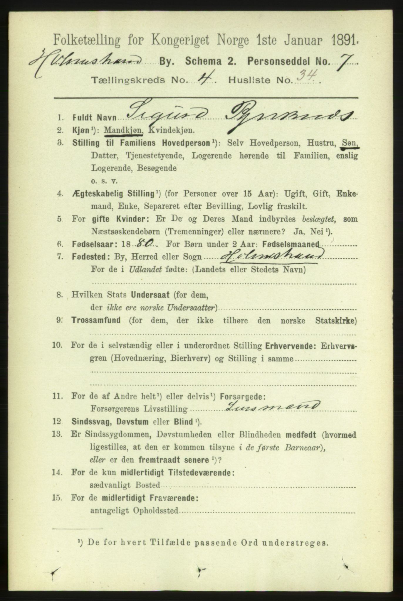 RA, 1891 census for 0702 Holmestrand, 1891, p. 2641