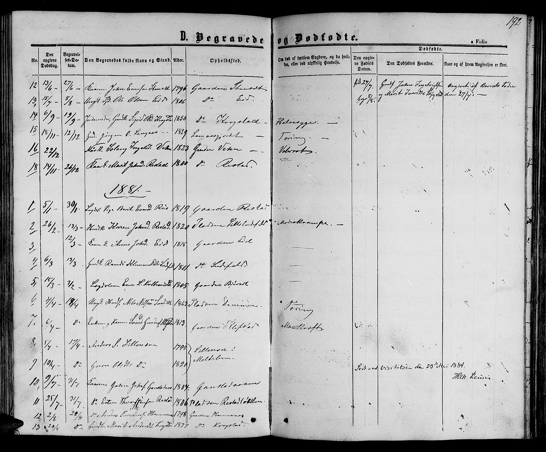 Ministerialprotokoller, klokkerbøker og fødselsregistre - Sør-Trøndelag, SAT/A-1456/694/L1131: Parish register (copy) no. 694C03, 1858-1886, p. 192