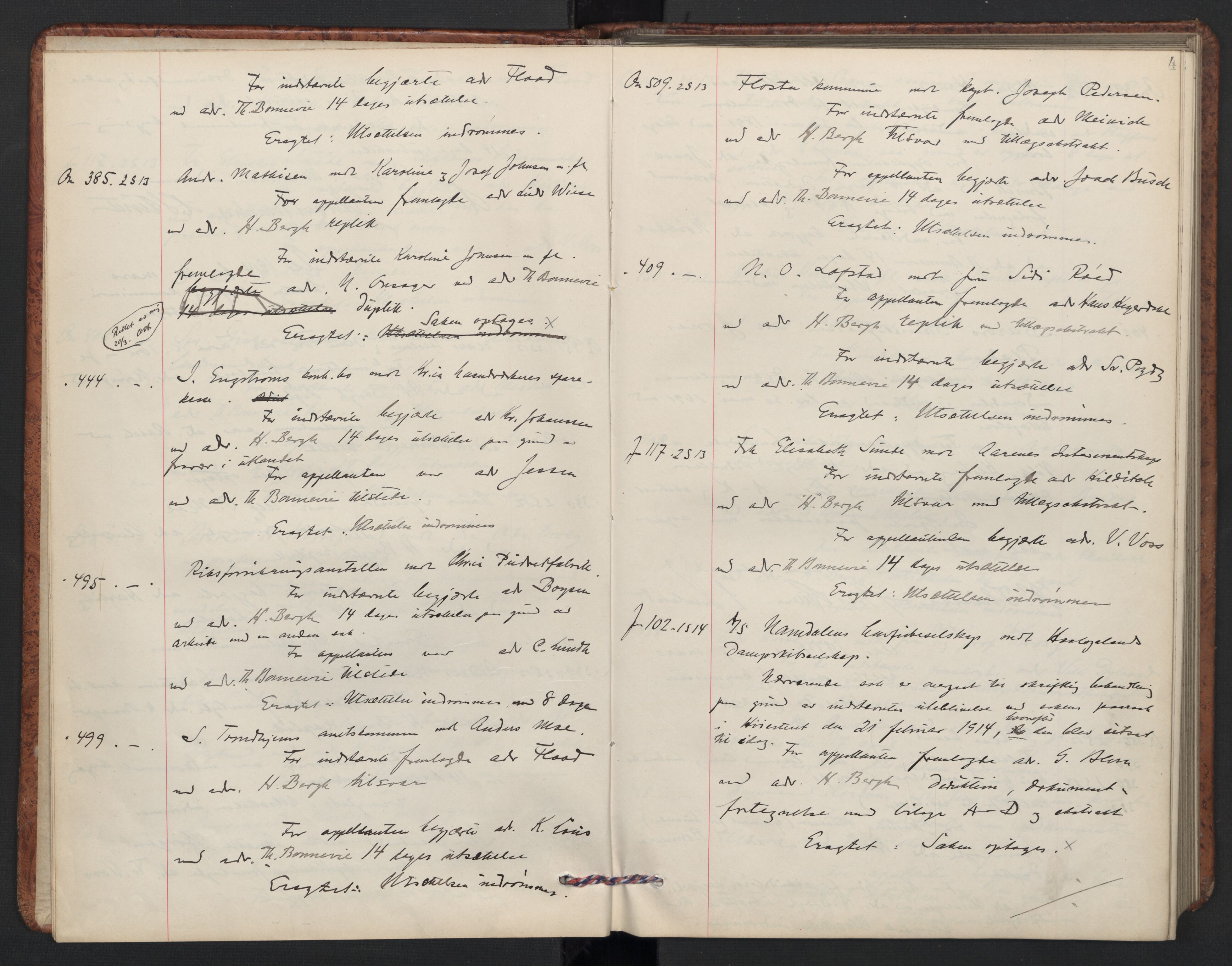 Høyesterett, AV/RA-S-1002/E/Ef/L0024: Protokoll over saker som gikk til skriftlig behandling, 1914-1917, p. 3b-4a
