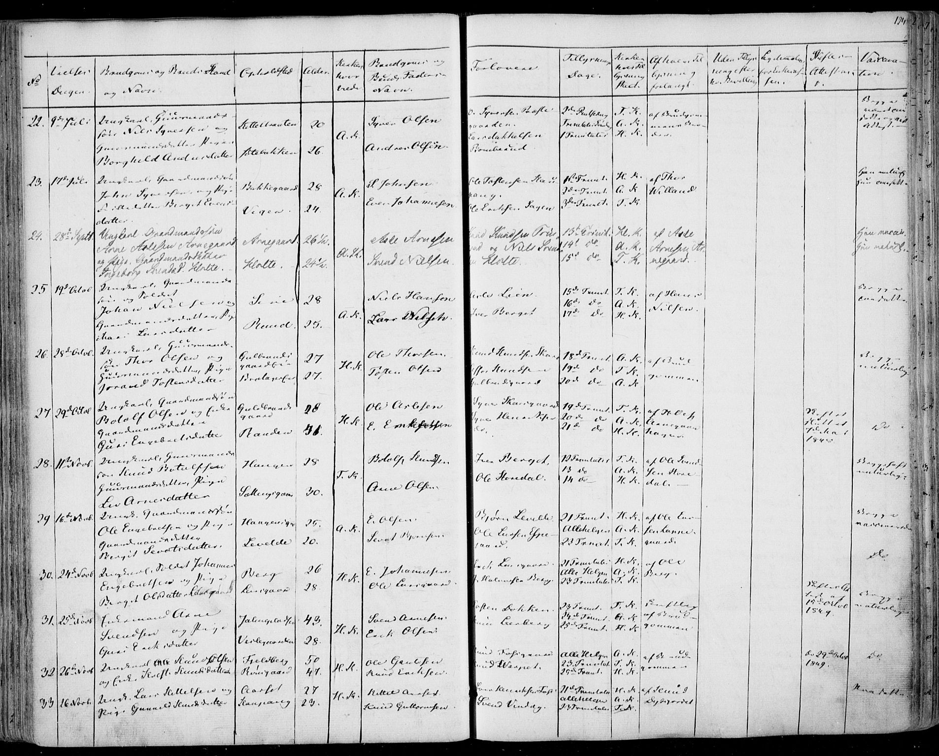 Ål kirkebøker, SAKO/A-249/F/Fa/L0006: Parish register (official) no. I 6, 1849-1864, p. 124