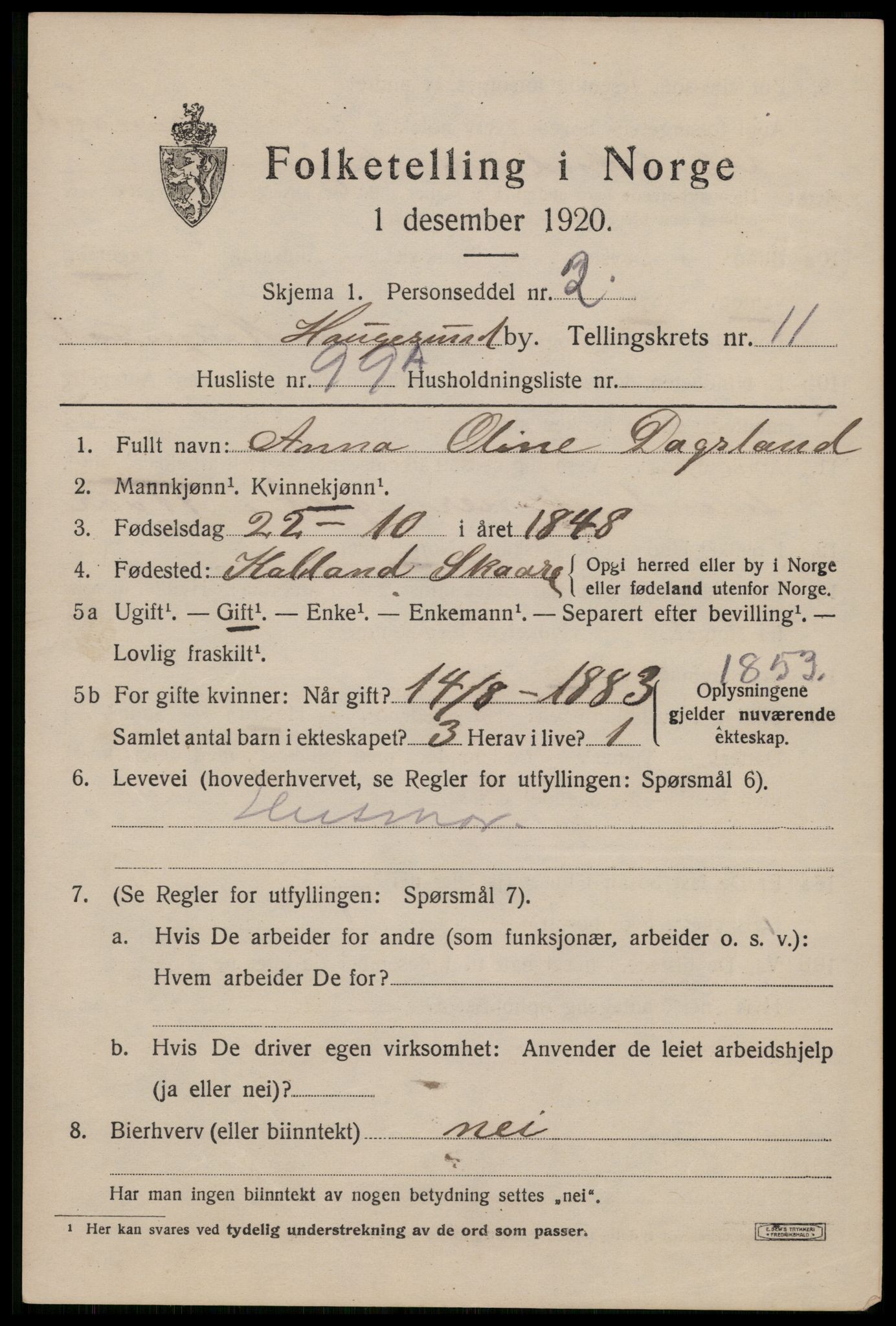 SAST, 1920 census for Haugesund, 1920, p. 37957