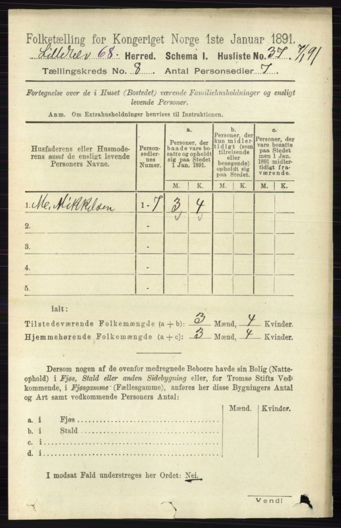 RA, 1891 census for 0438 Lille Elvedalen, 1891, p. 2465