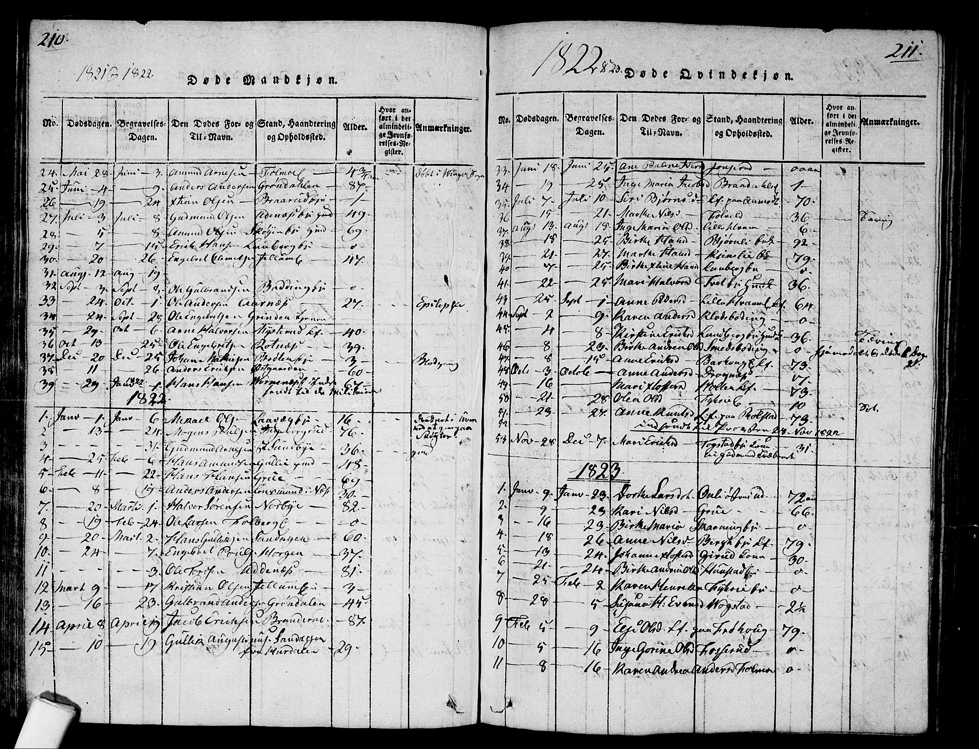 Nes prestekontor Kirkebøker, SAO/A-10410/G/Ga/L0001: Parish register (copy) no. I 1, 1815-1835, p. 210-211