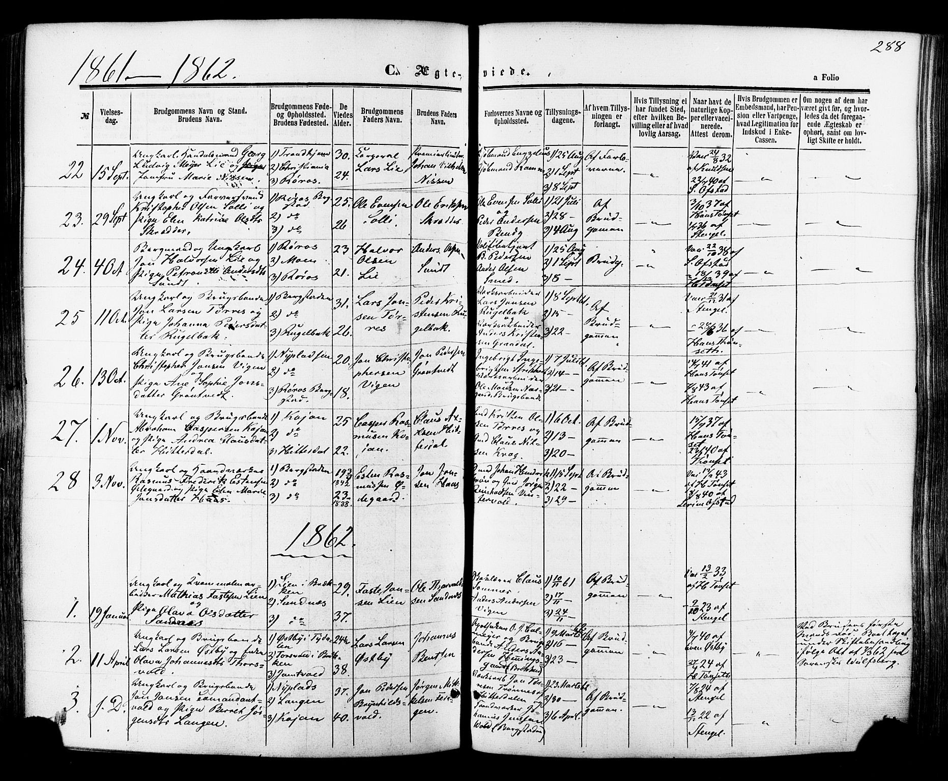 Ministerialprotokoller, klokkerbøker og fødselsregistre - Sør-Trøndelag, SAT/A-1456/681/L0932: Parish register (official) no. 681A10, 1860-1878, p. 288