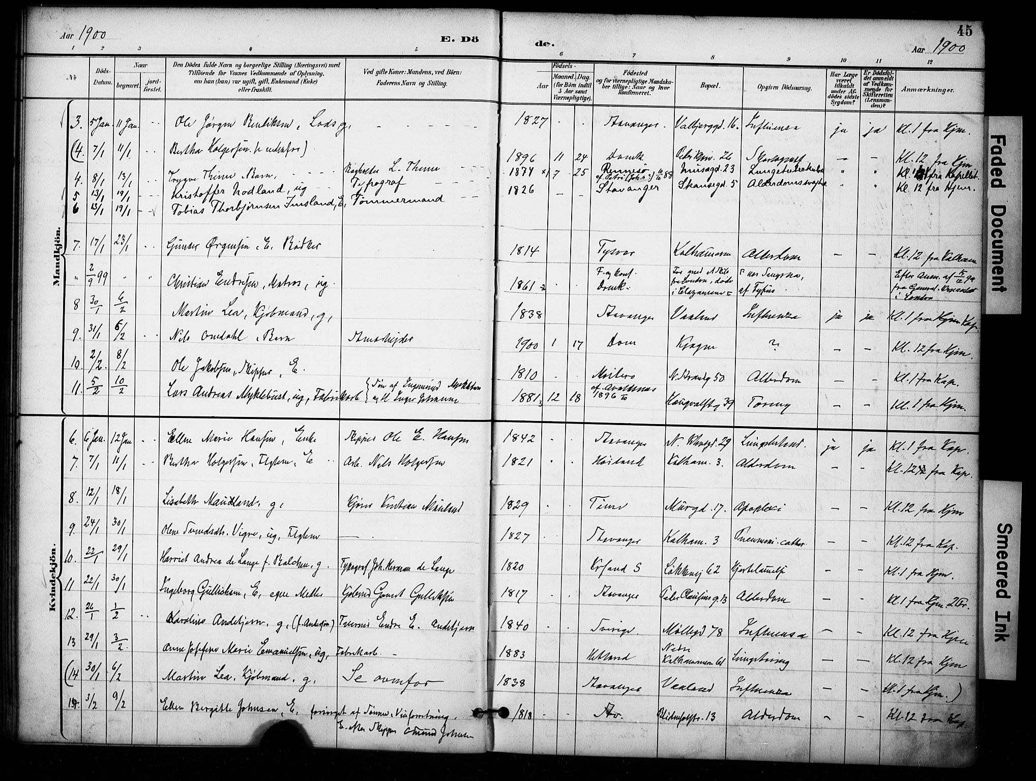 Domkirken sokneprestkontor, AV/SAST-A-101812/001/30/30BA/L0032: Parish register (official) no. A 31, 1896-1917, p. 45