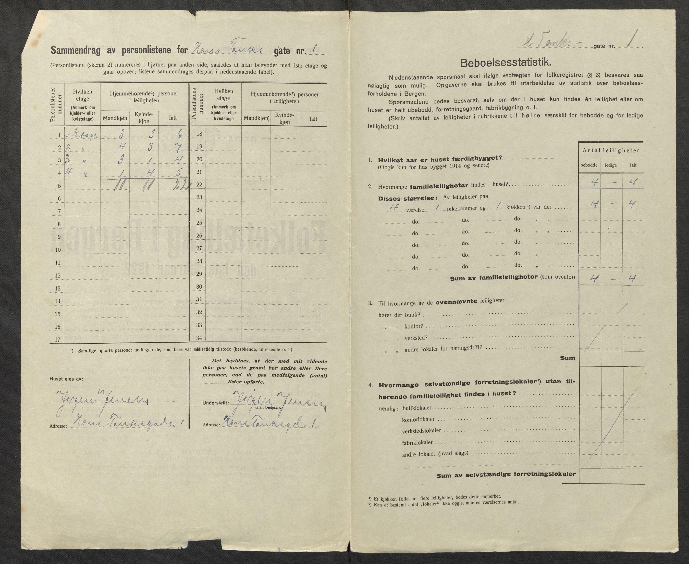 SAB, Municipal Census 1922 for Bergen, 1922, p. 12925