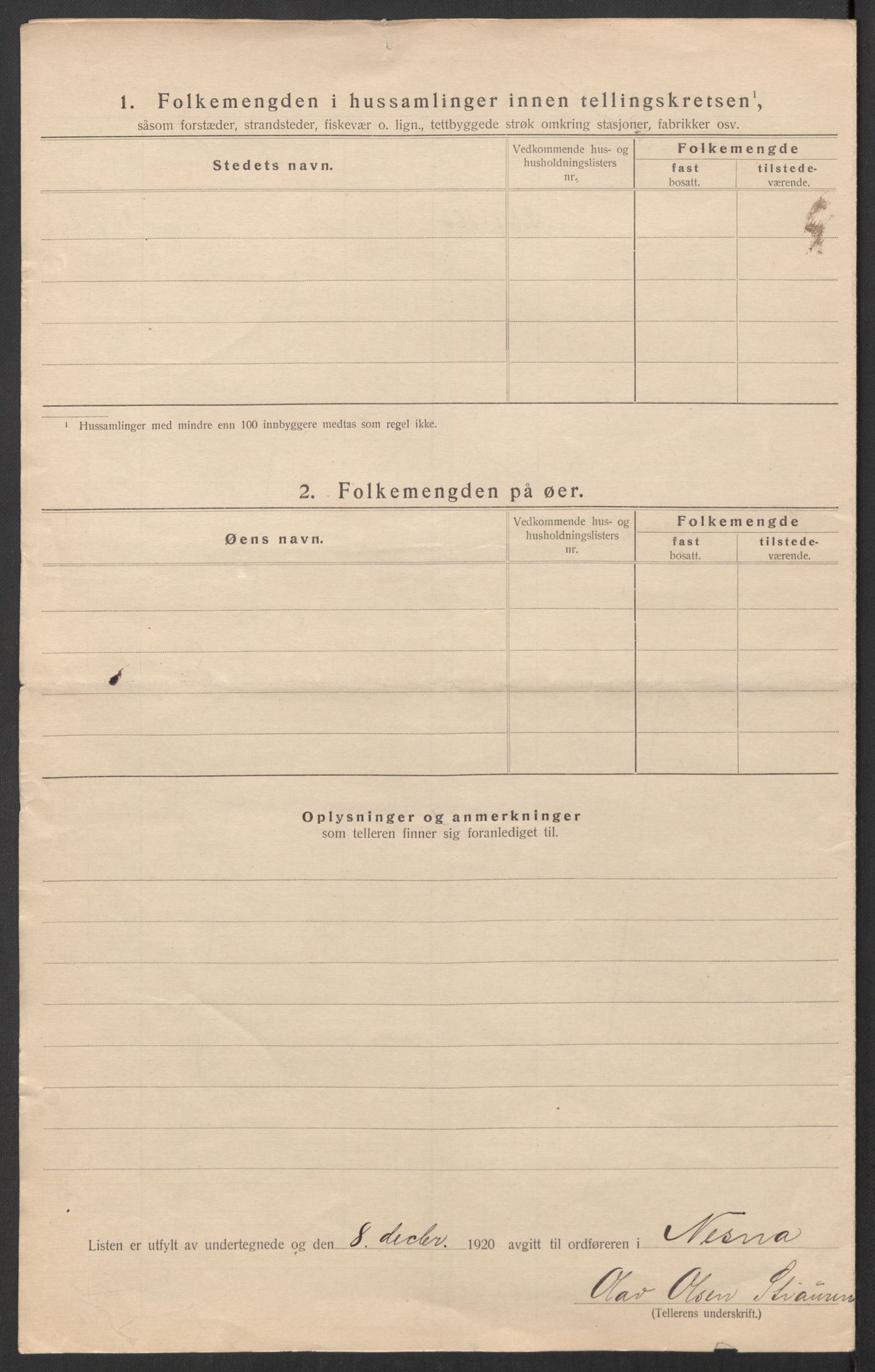 SAT, 1920 census for Nesna, 1920, p. 18