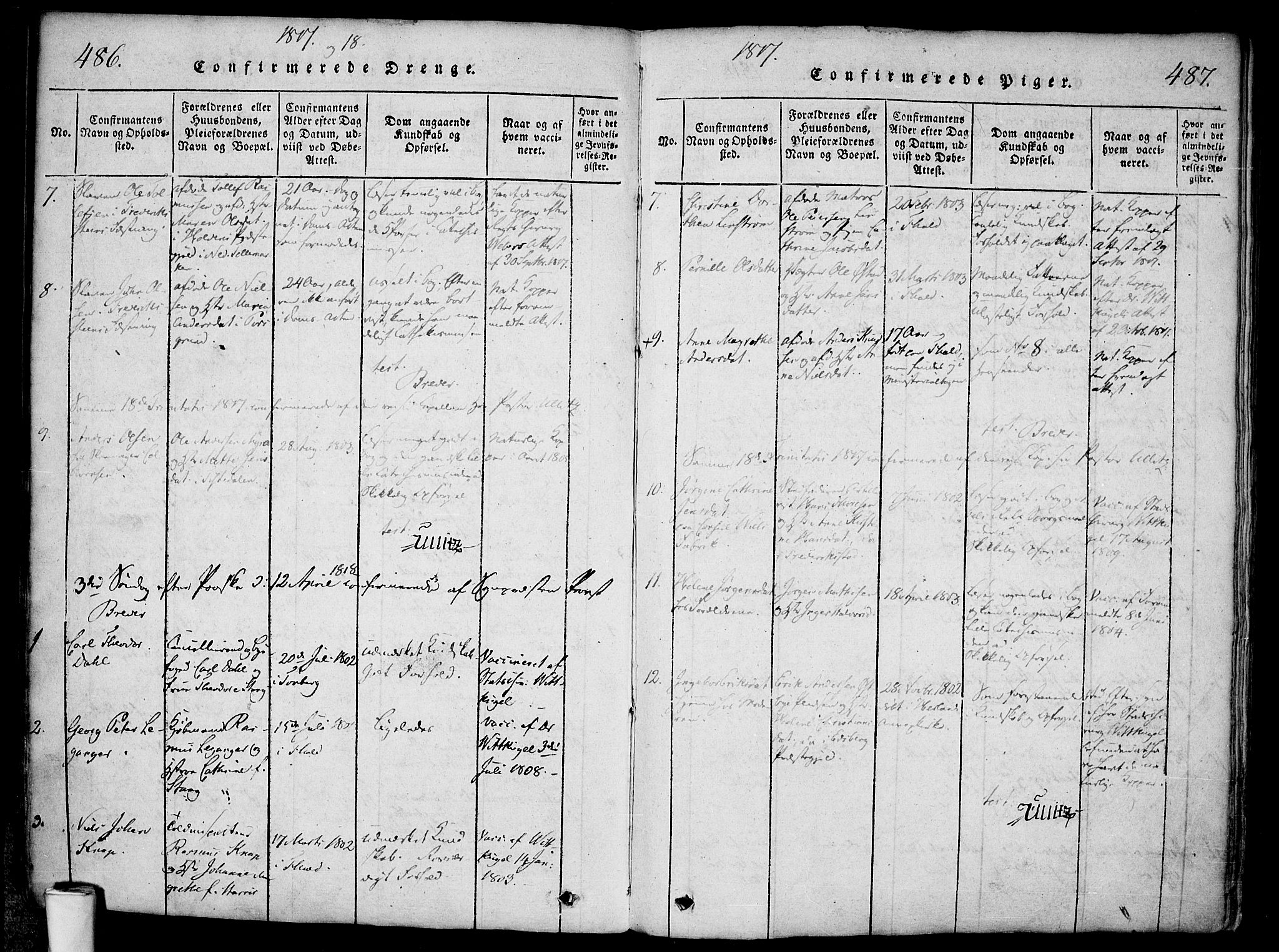 Halden prestekontor Kirkebøker, AV/SAO-A-10909/F/Fa/L0003: Parish register (official) no. I 3, 1815-1834, p. 486-487