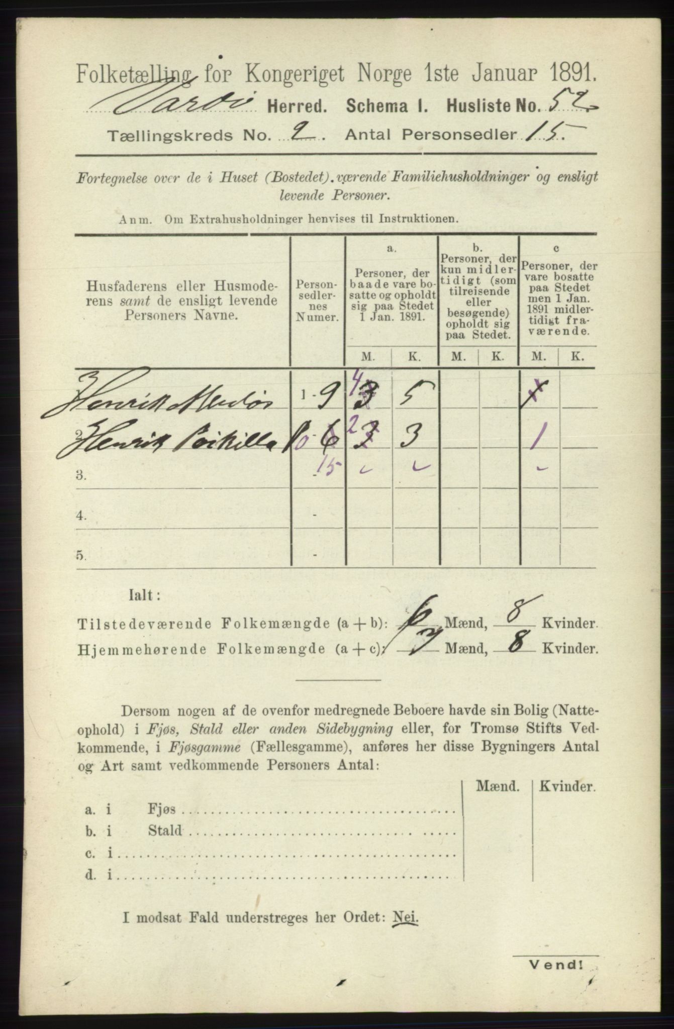 RA, 1891 census for 2028 Vardø, 1891, p. 272
