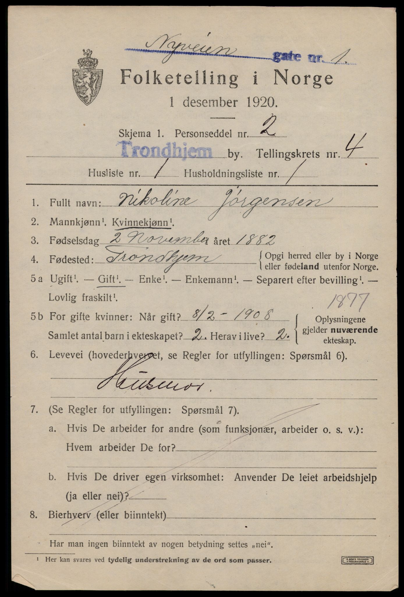 SAT, 1920 census for Trondheim, 1920, p. 36898