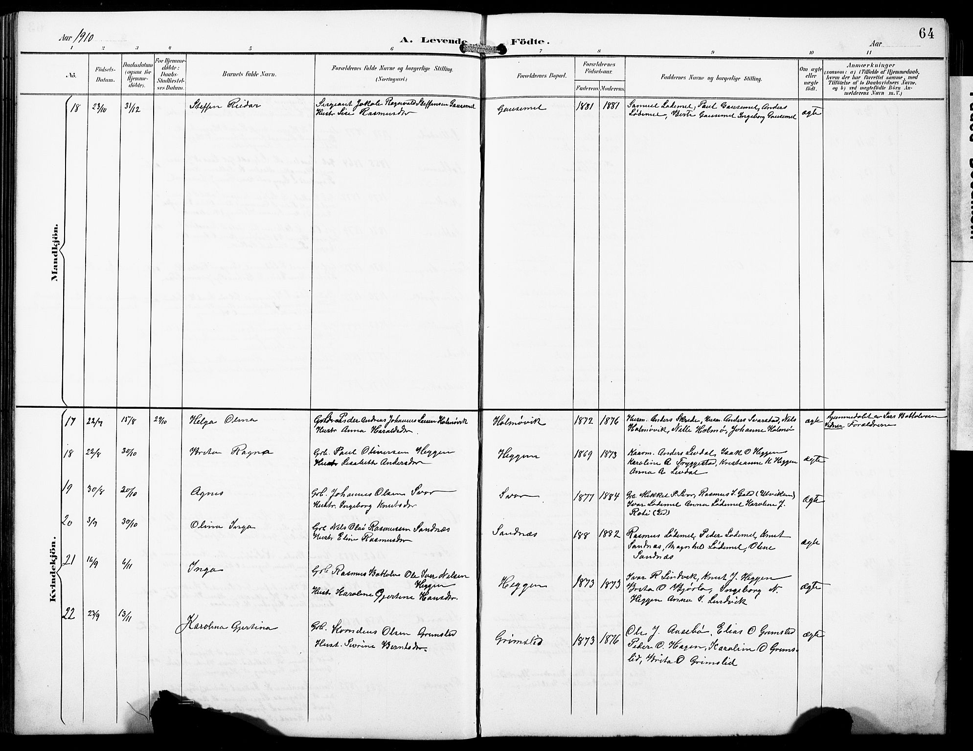 Hornindal sokneprestembete, AV/SAB-A-82401/H/Hab: Parish register (copy) no. A 2, 1894-1927, p. 64