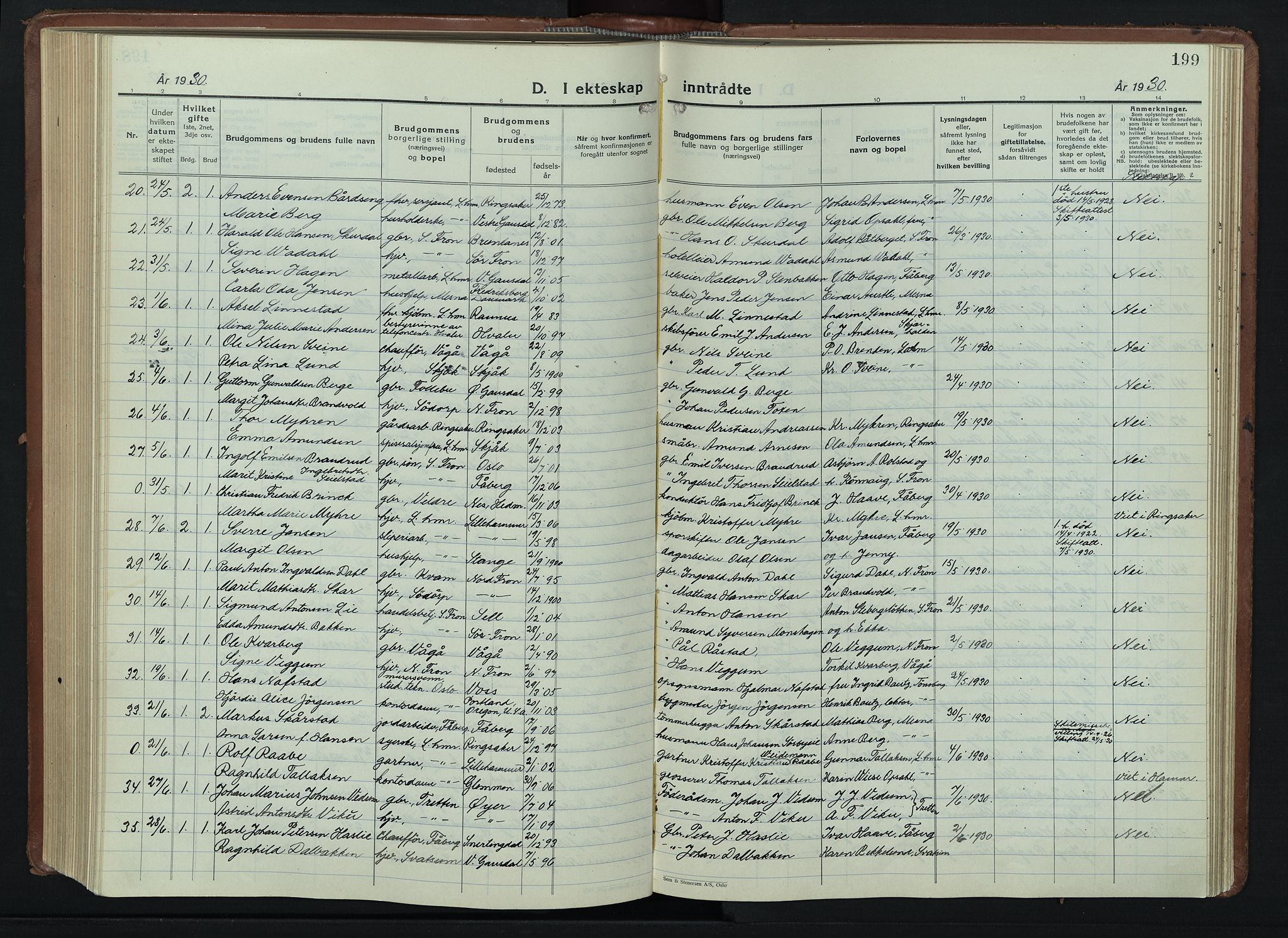 Lillehammer prestekontor, AV/SAH-PREST-088/H/Ha/Hab/L0003: Parish register (copy) no. 3, 1927-1943, p. 199