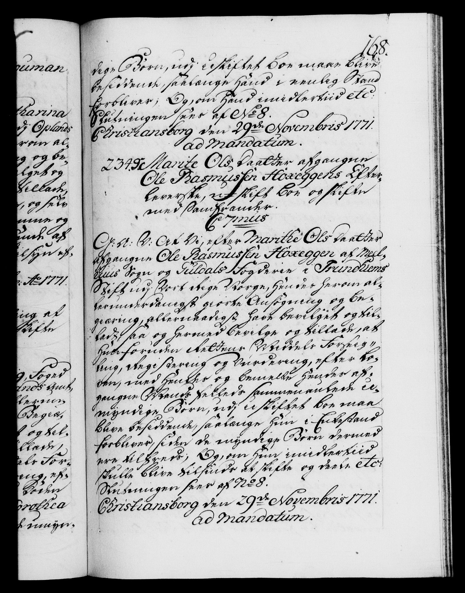 Danske Kanselli 1572-1799, RA/EA-3023/F/Fc/Fca/Fcaa/L0045: Norske registre "Norske eller 3. dept.s åpne brev, 1771-1773, p. 168a