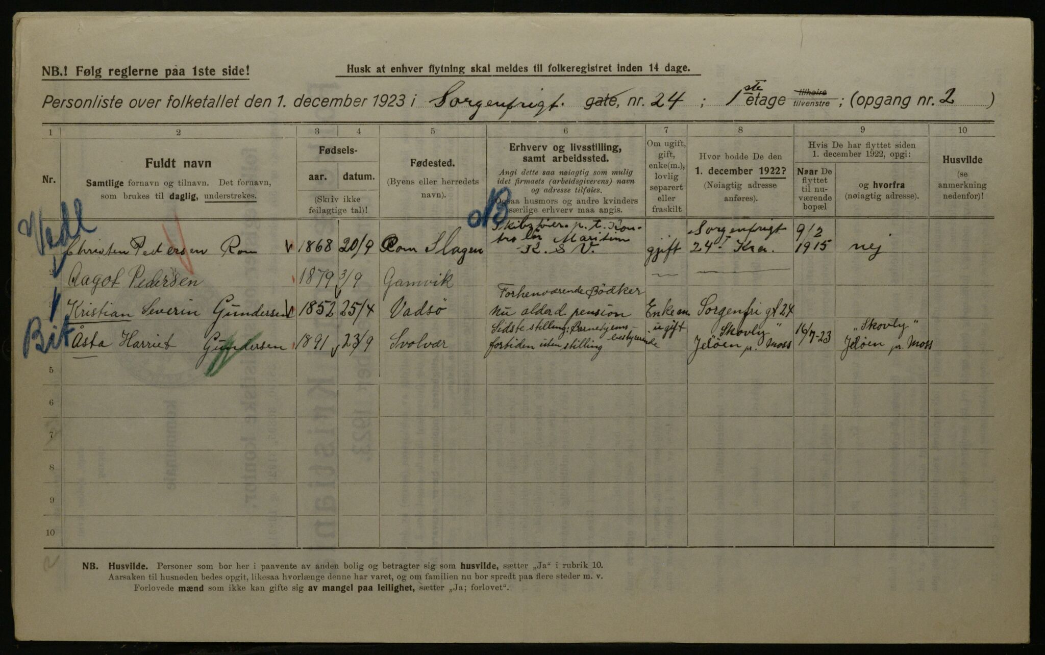 OBA, Municipal Census 1923 for Kristiania, 1923, p. 110496