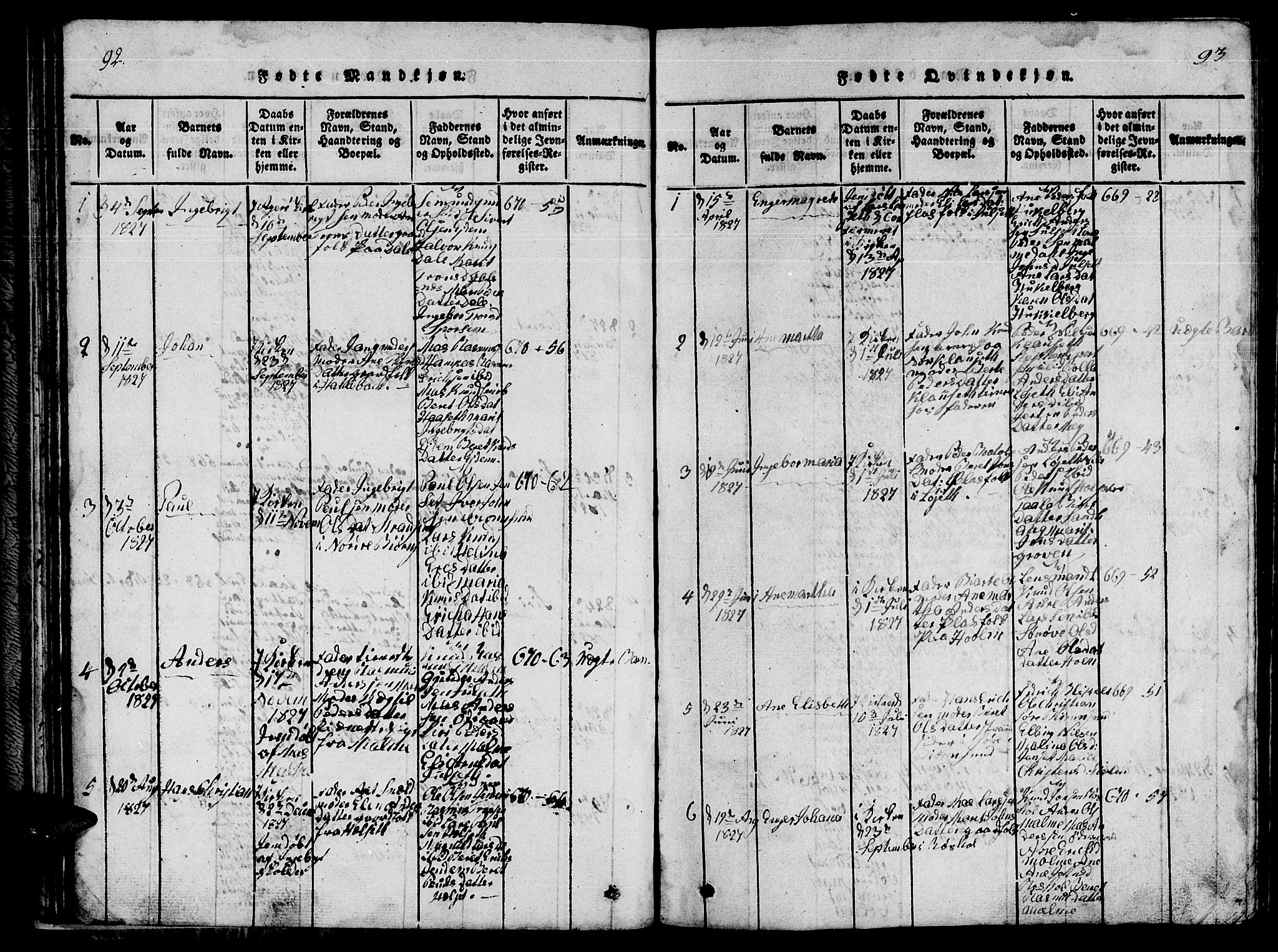 Ministerialprotokoller, klokkerbøker og fødselsregistre - Møre og Romsdal, AV/SAT-A-1454/565/L0752: Parish register (copy) no. 565C01, 1817-1844, p. 92-93