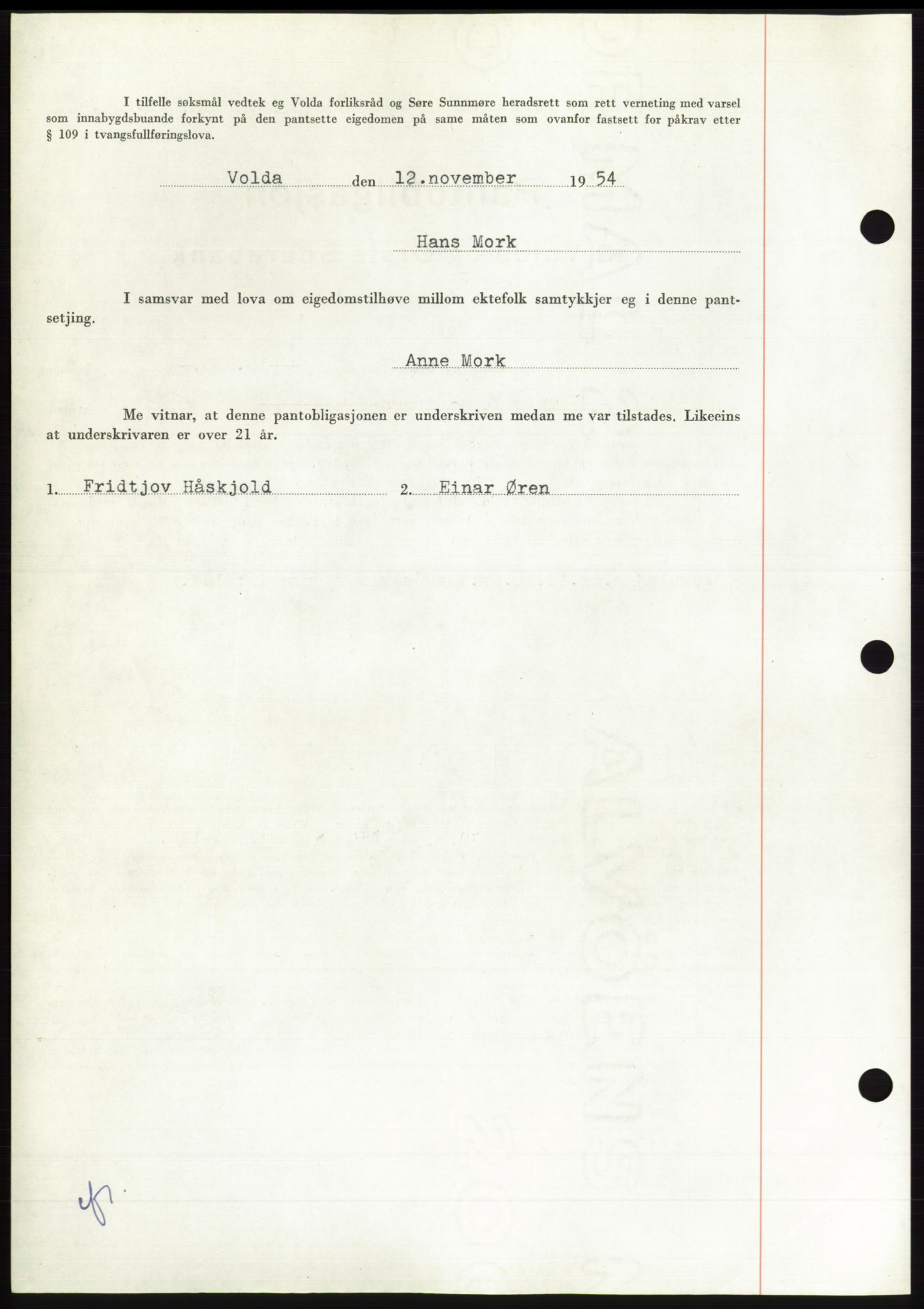 Søre Sunnmøre sorenskriveri, AV/SAT-A-4122/1/2/2C/L0126: Mortgage book no. 14B, 1954-1955, Diary no: : 2950/1954