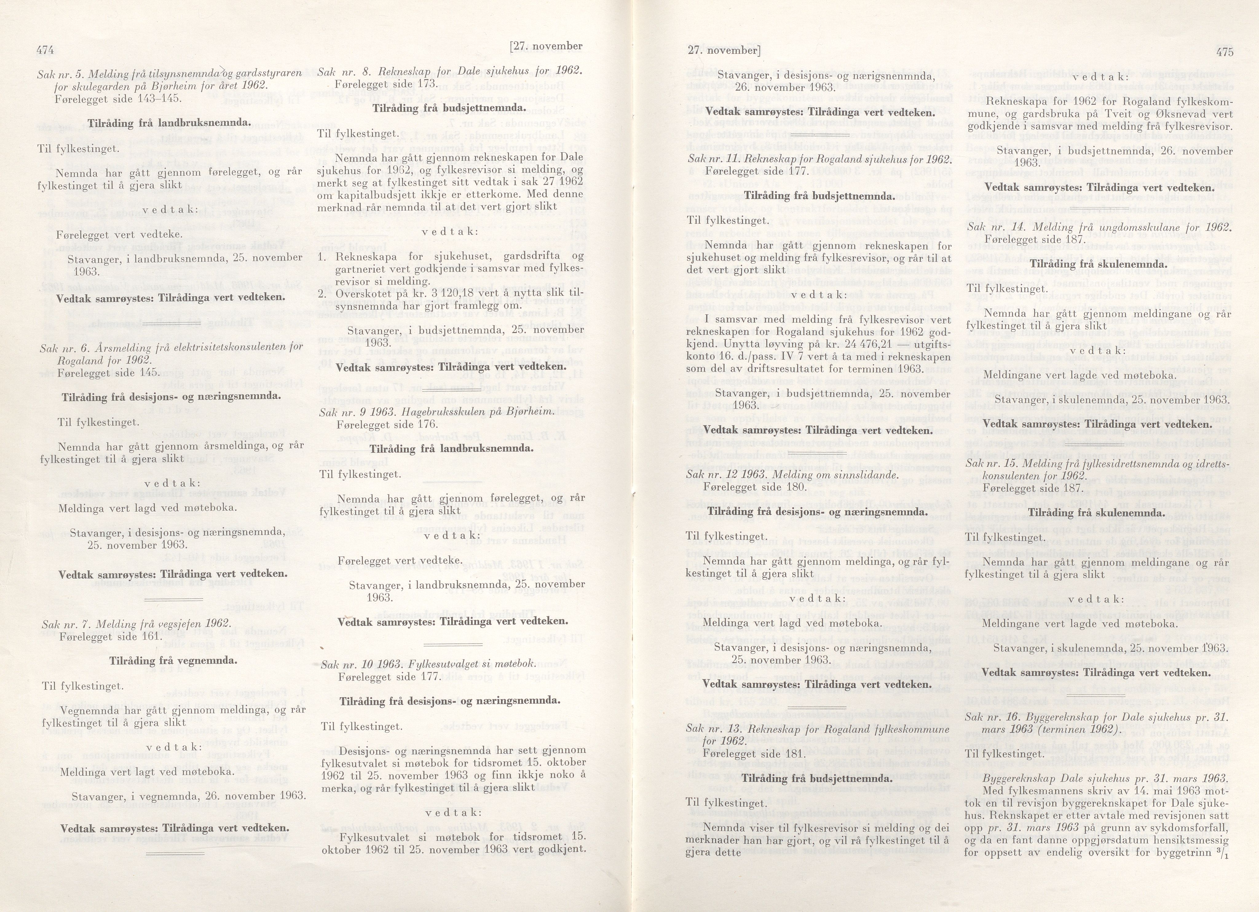 Rogaland fylkeskommune - Fylkesrådmannen , IKAR/A-900/A/Aa/Aaa/L0083: Møtebok , 1963, p. 474-475