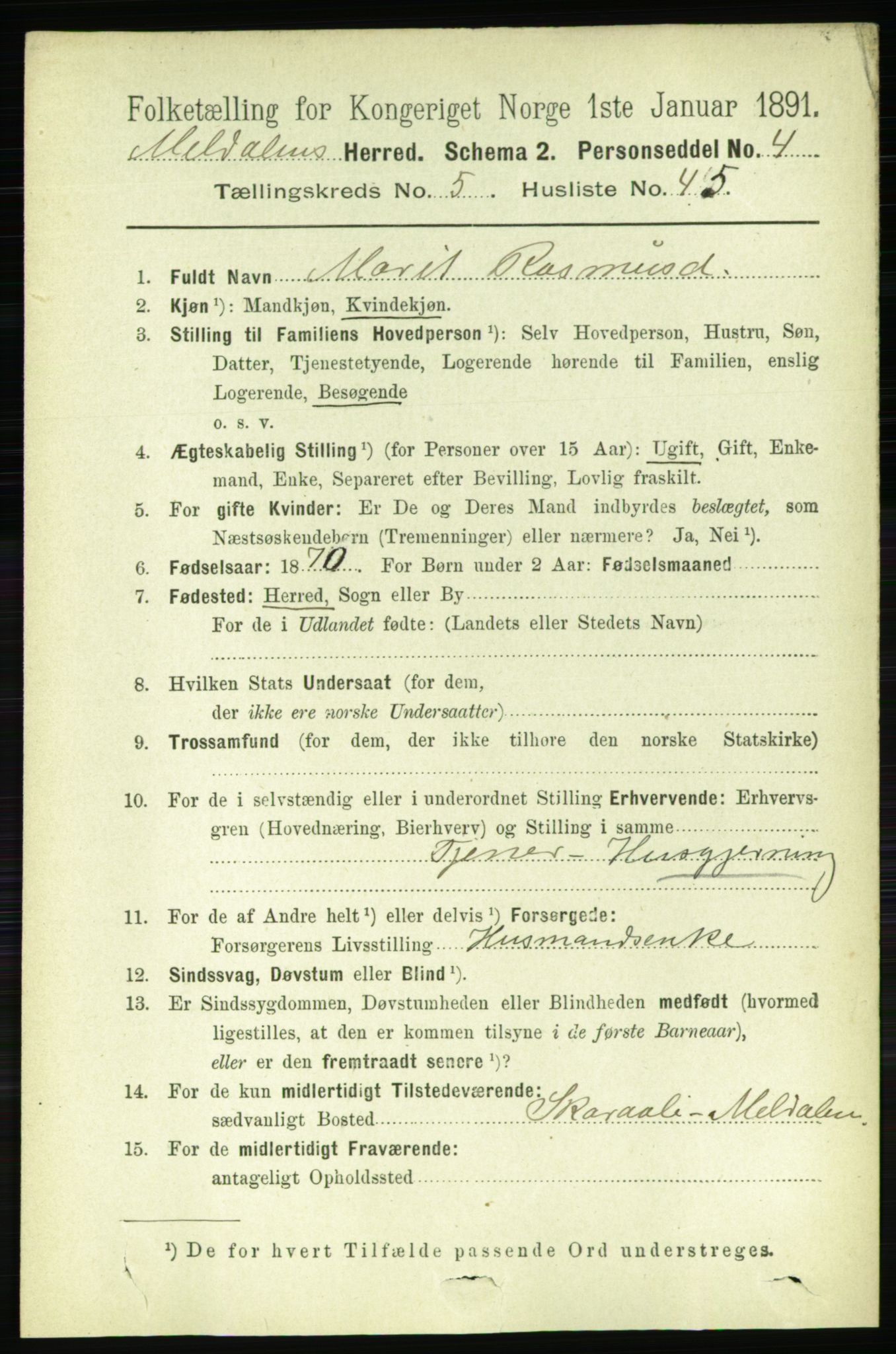 RA, 1891 census for 1636 Meldal, 1891, p. 2783