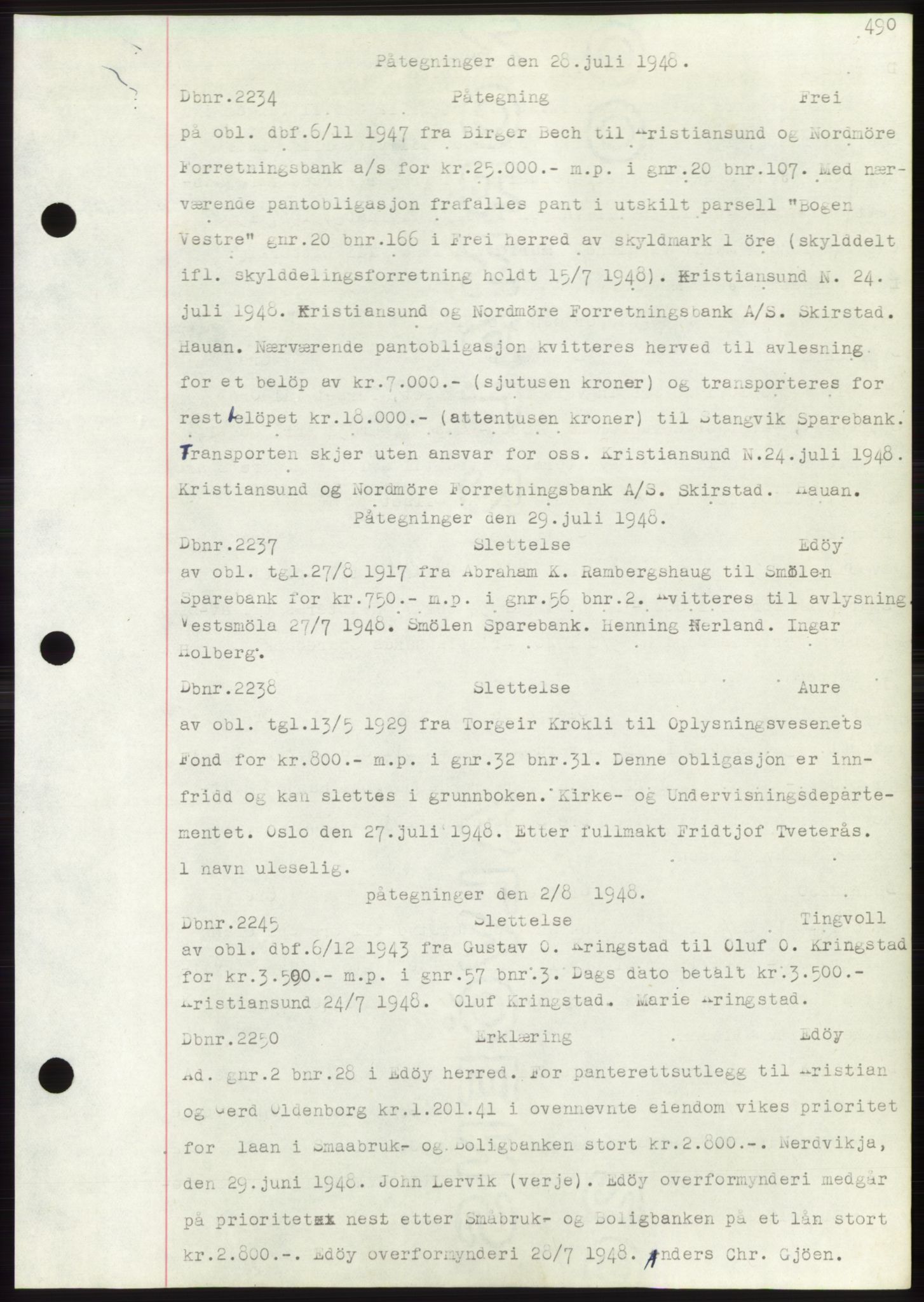 Nordmøre sorenskriveri, SAT/A-4132/1/2/2Ca: Mortgage book no. C82b, 1946-1951, Diary no: : 2234/1948