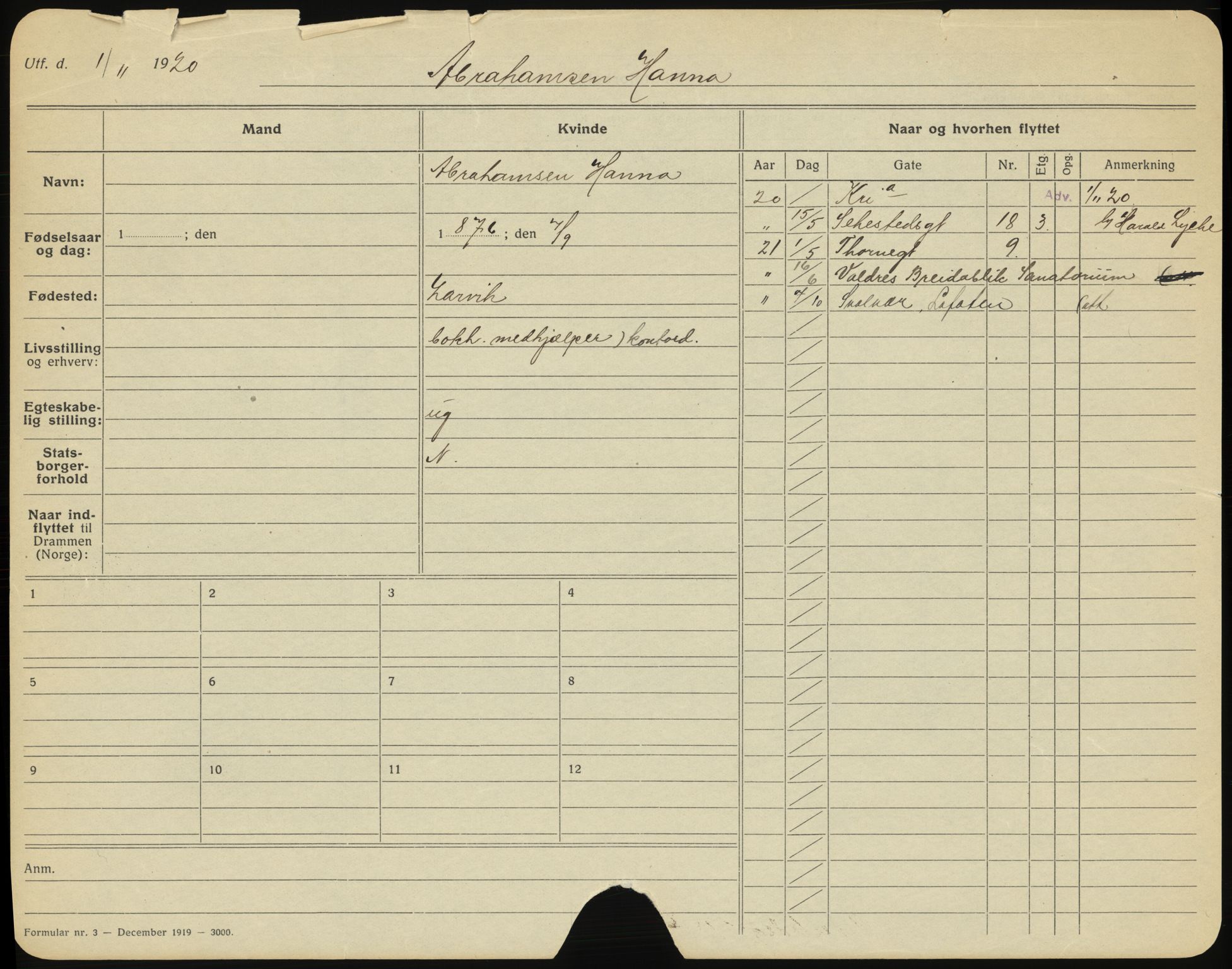 Drammen folkeregister, SAKO/A-136/G/Ga/L0008: Utflyttede, 1921