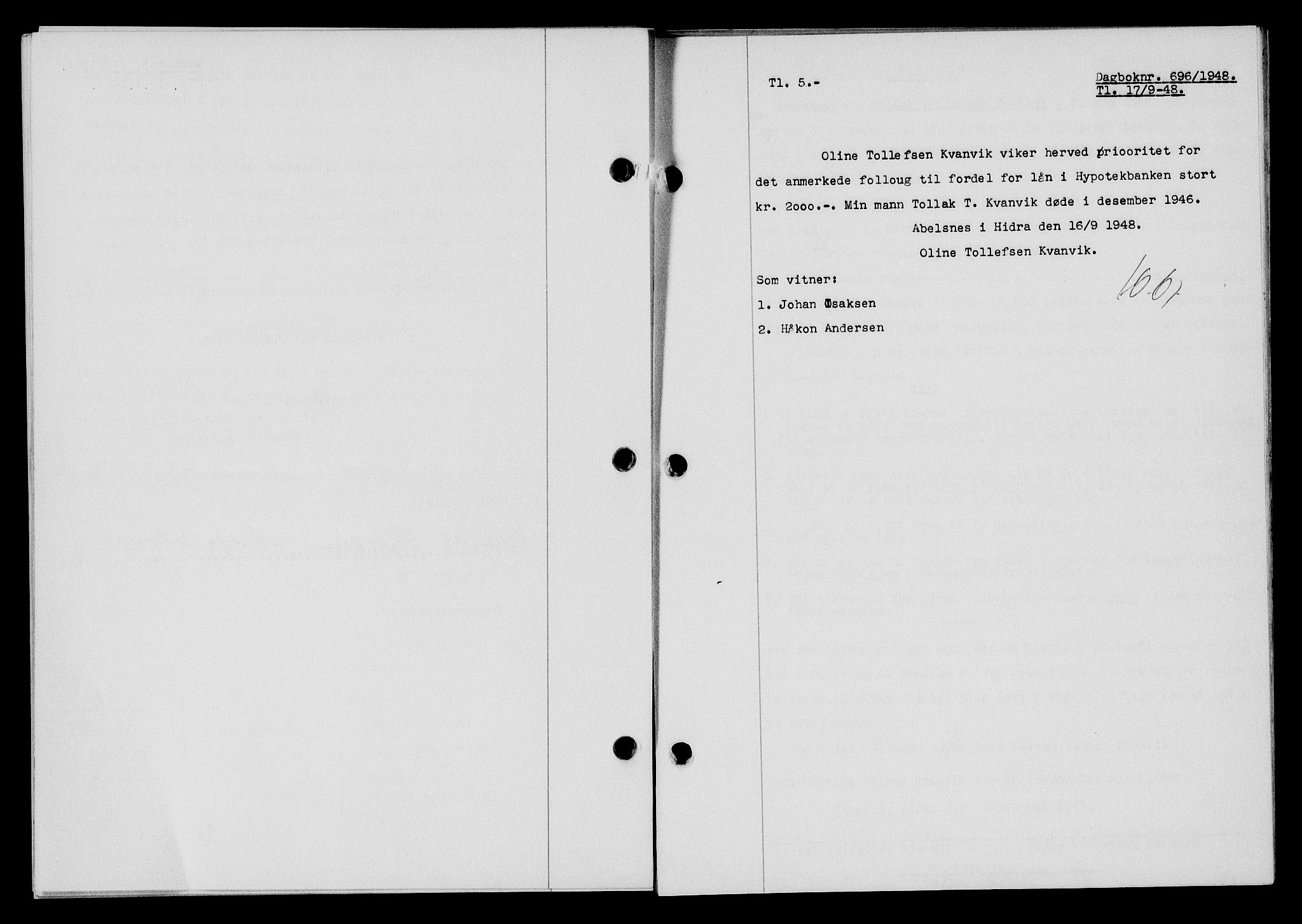 Flekkefjord sorenskriveri, SAK/1221-0001/G/Gb/Gba/L0058: Mortgage book no. A-6, 1942-1944, Diary no: : 505/1943