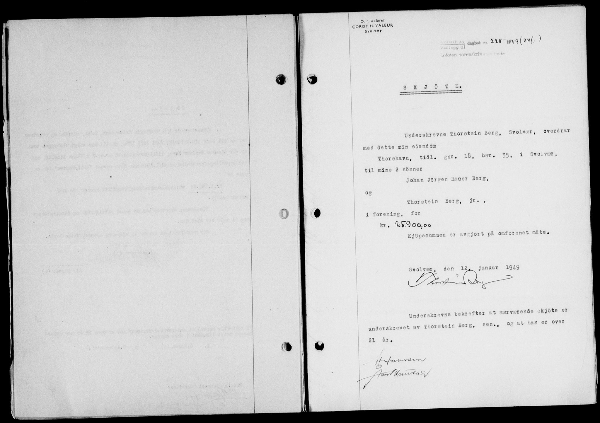 Lofoten sorenskriveri, SAT/A-0017/1/2/2C/L0020a: Mortgage book no. 20a, 1948-1949, Diary no: : 228/1949