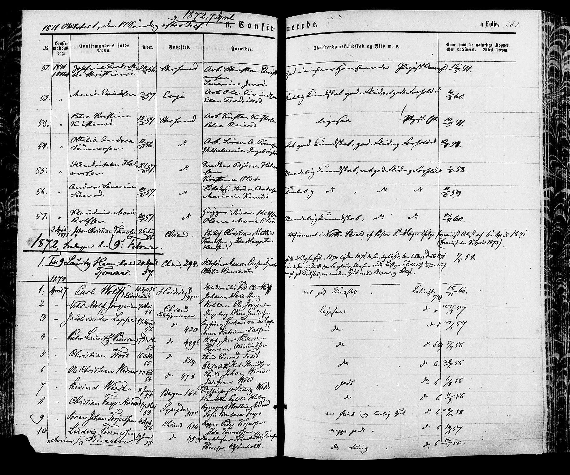 Kristiansand domprosti, SAK/1112-0006/F/Fa/L0015: Parish register (official) no. A 15, 1867-1880, p. 262