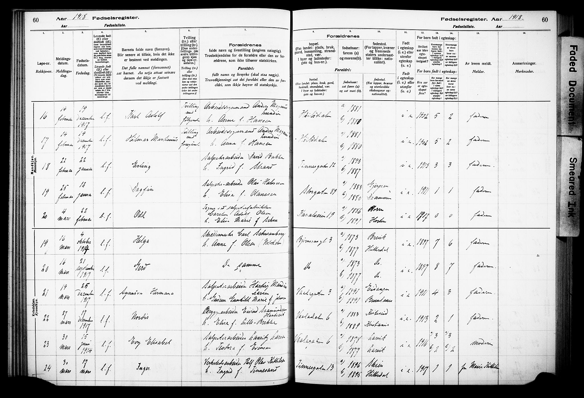 Notodden kirkebøker, AV/SAKO-A-290/J/Ja/L0001: Birth register no. 1, 1916-1924, p. 60