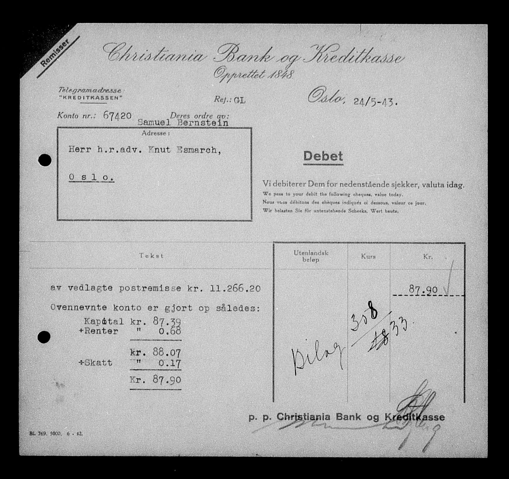 Justisdepartementet, Tilbakeføringskontoret for inndratte formuer, AV/RA-S-1564/H/Hc/Hcc/L0923: --, 1945-1947, p. 603