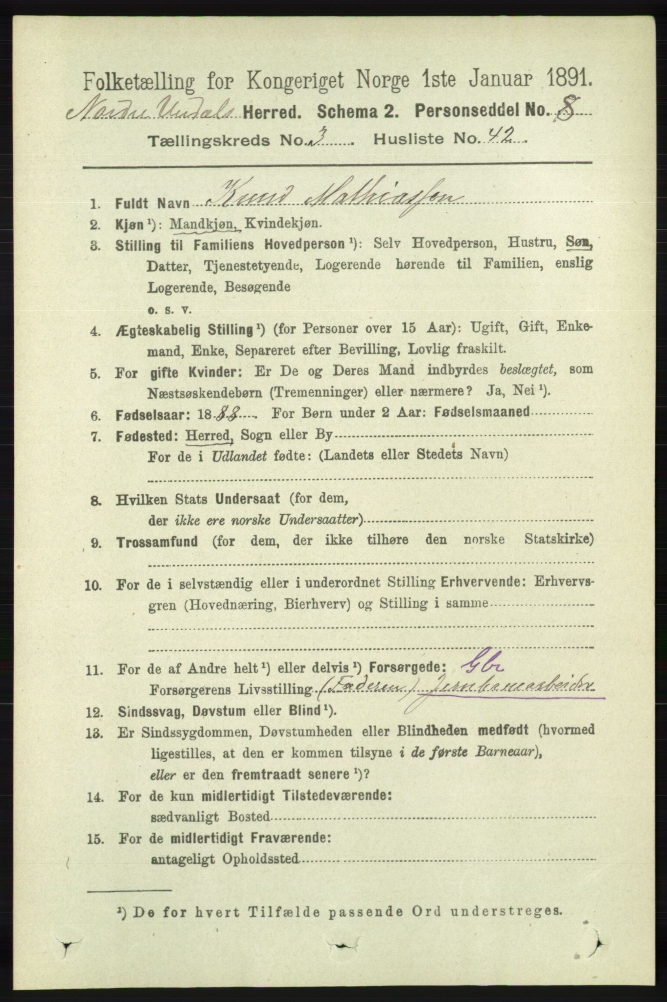 RA, 1891 census for 1028 Nord-Audnedal, 1891, p. 961