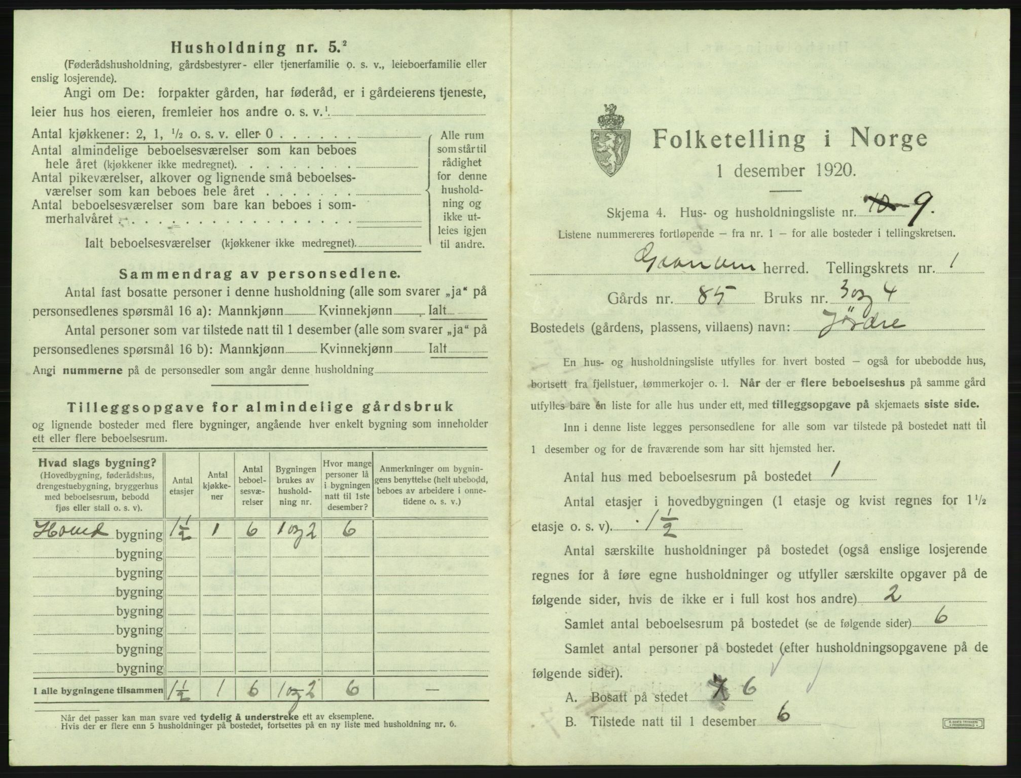 SAB, 1920 census for Granvin, 1920, p. 38