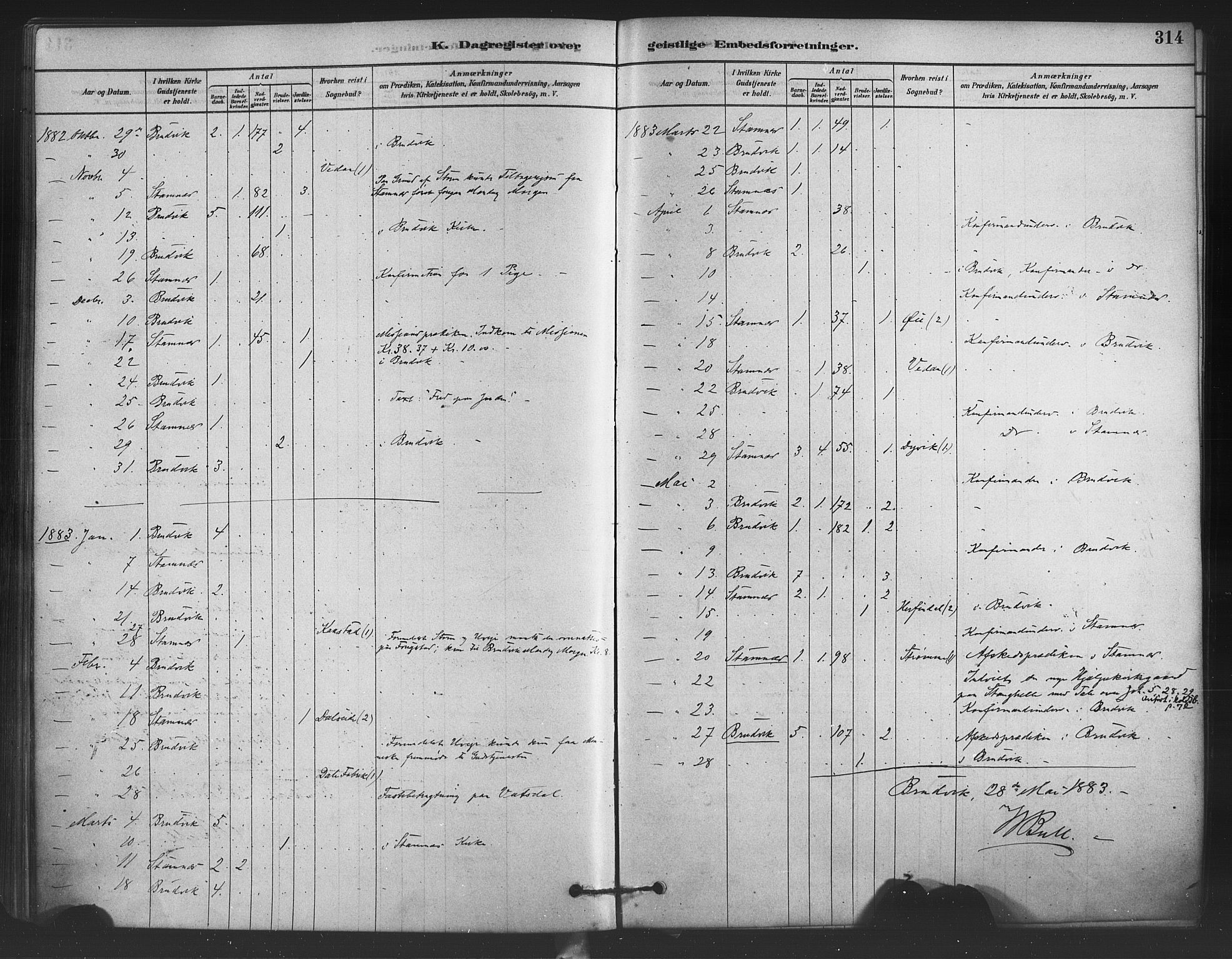 Bruvik Sokneprestembete, SAB/A-74701/H/Haa: Parish register (official) no. B 1, 1878-1904, p. 314