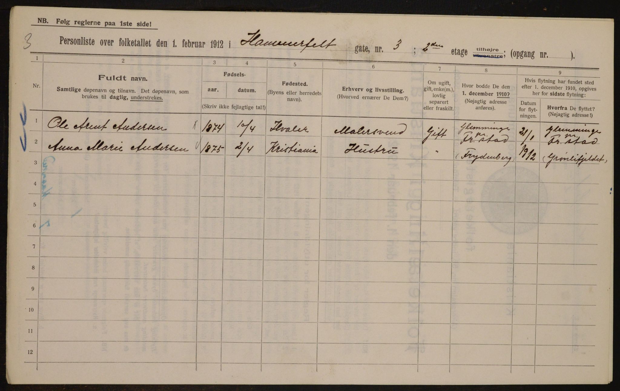 OBA, Municipal Census 1912 for Kristiania, 1912, p. 34194