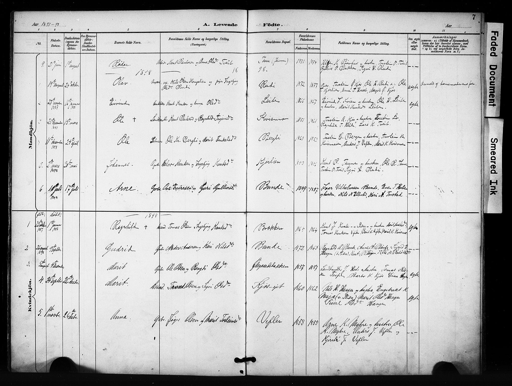 Vang prestekontor, Valdres, SAH/PREST-140/H/Hb/L0007: Parish register (copy) no. 7, 1893-1924, p. 7