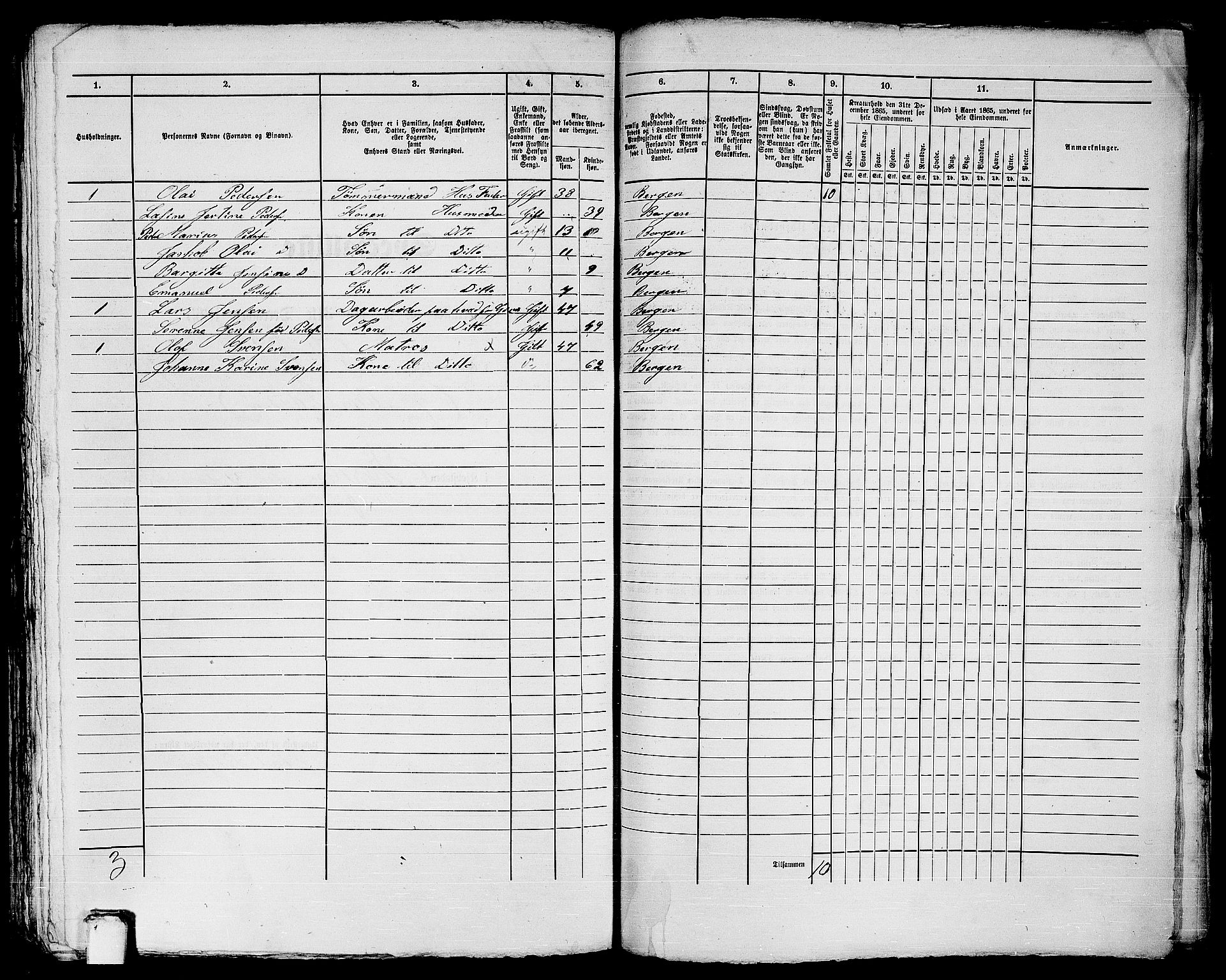 RA, 1865 census for Bergen, 1865, p. 999